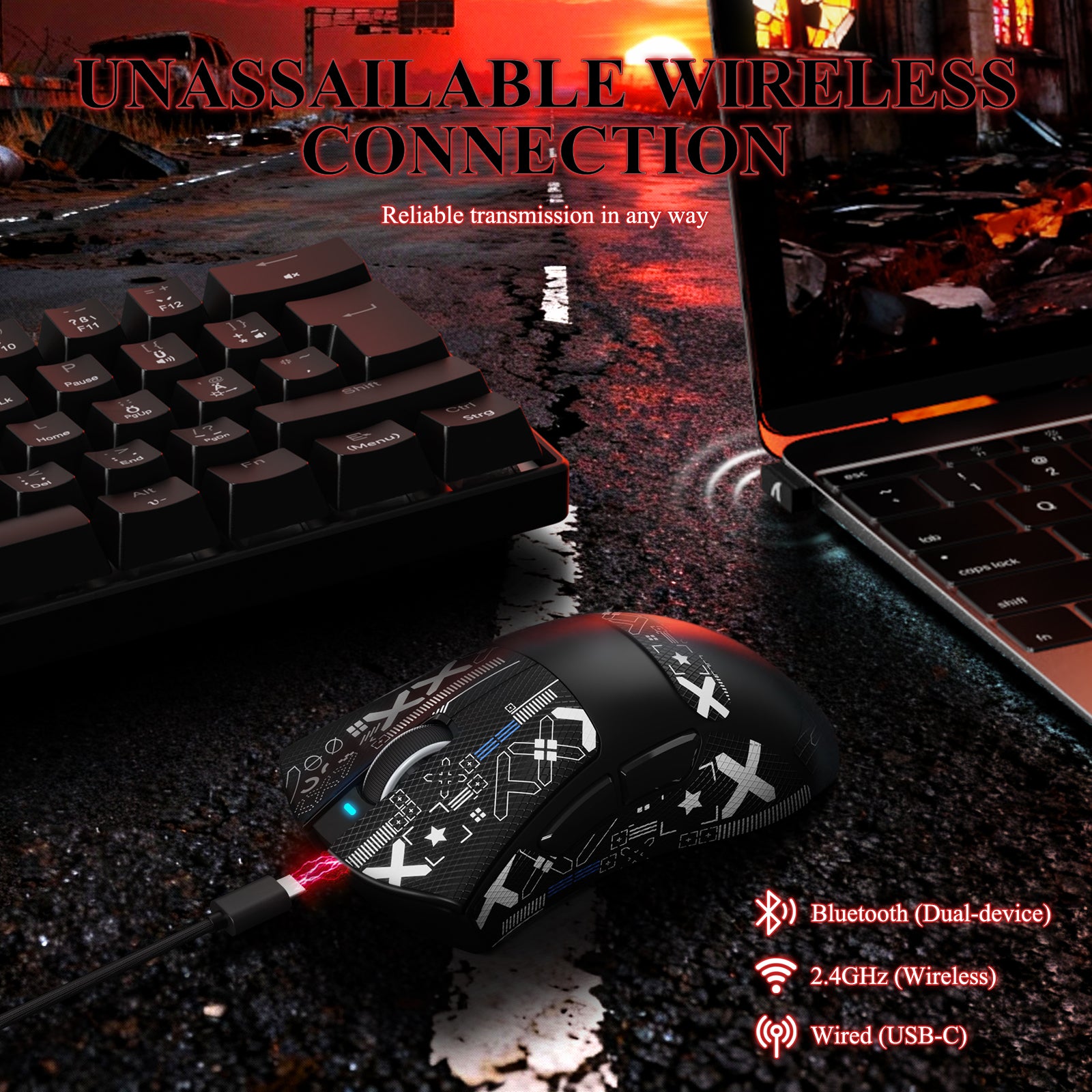 ATTACK SHARK V3PRO Mouse da Gioco Tri-Mode Ultra-Leggero con Dock di Ricarica
