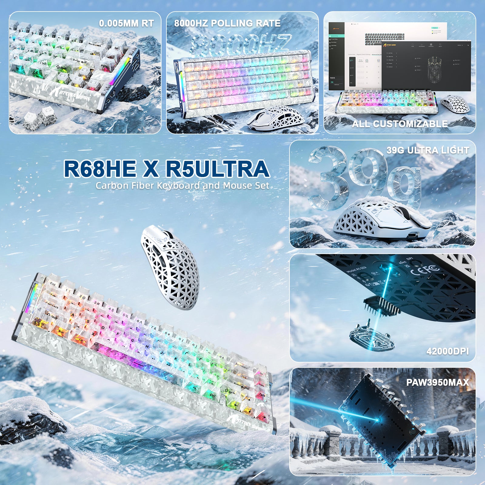 ATTACK SHARK R68 HE & R5 ULTRA Bundle Gaming in Fibra di Carbonio