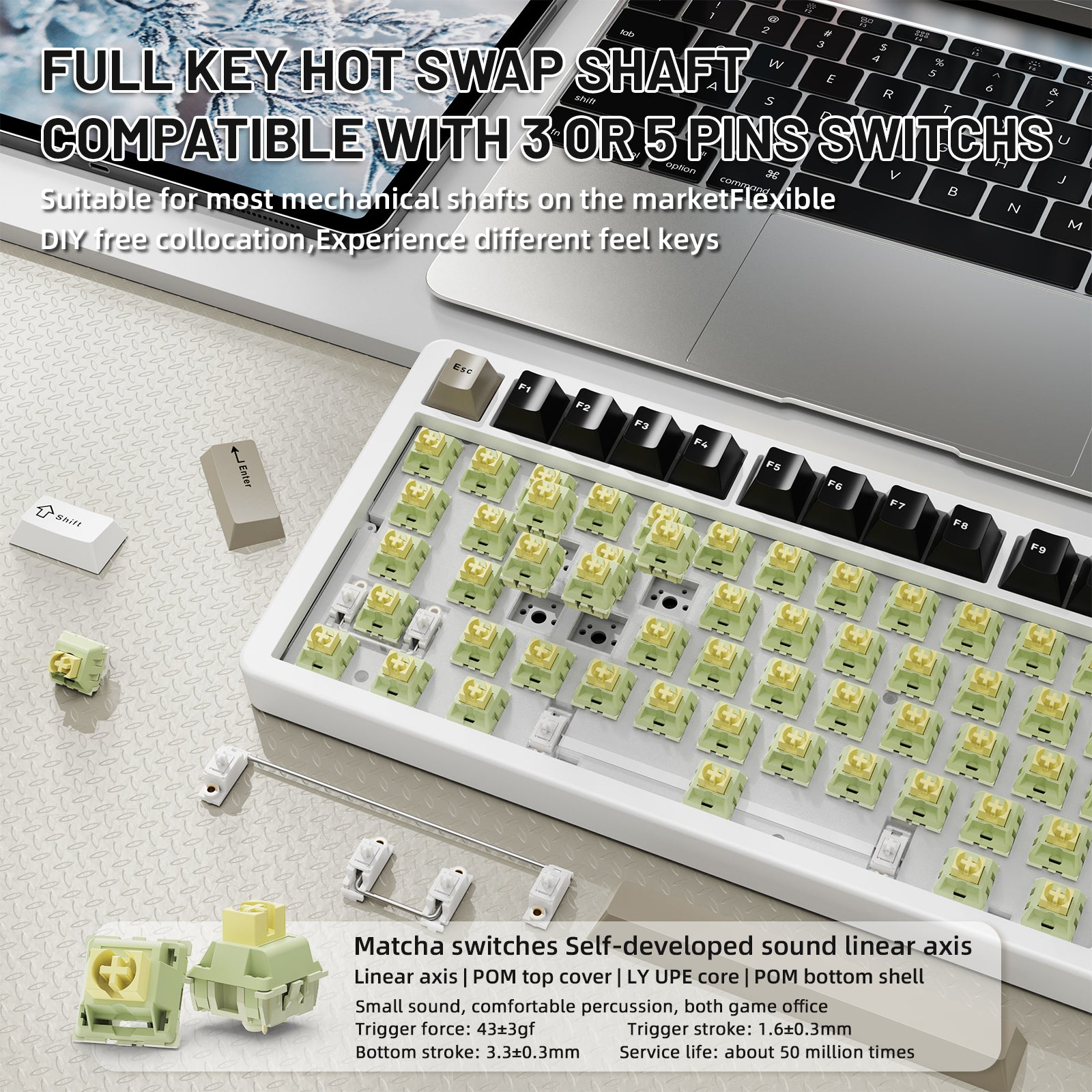 ATTACK SHARK X86 hot-swappable keyboard with Matcha switches and detailed specs