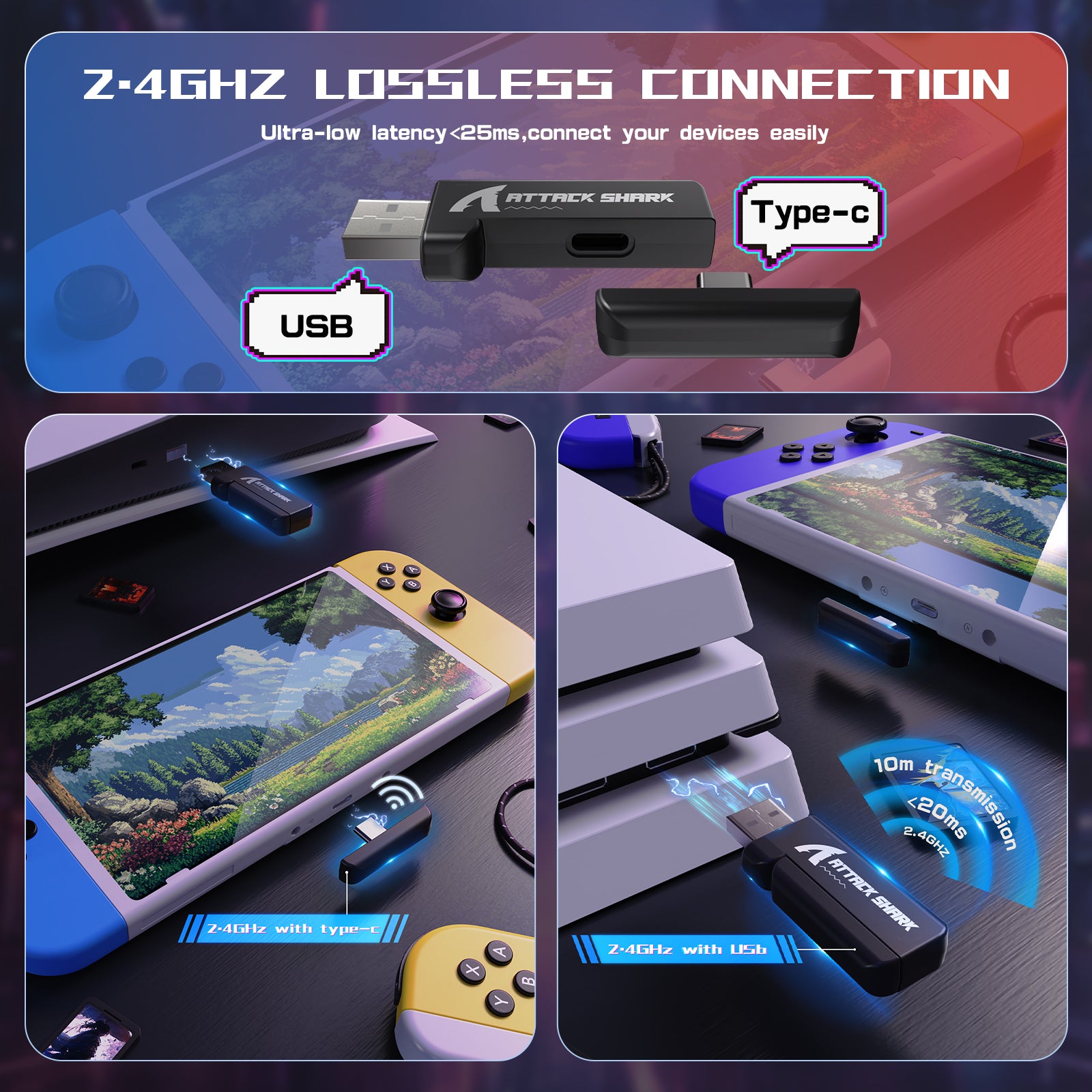 ATTACK SHARK L60 Cuffie da gioco Ultra leggere tri-mode