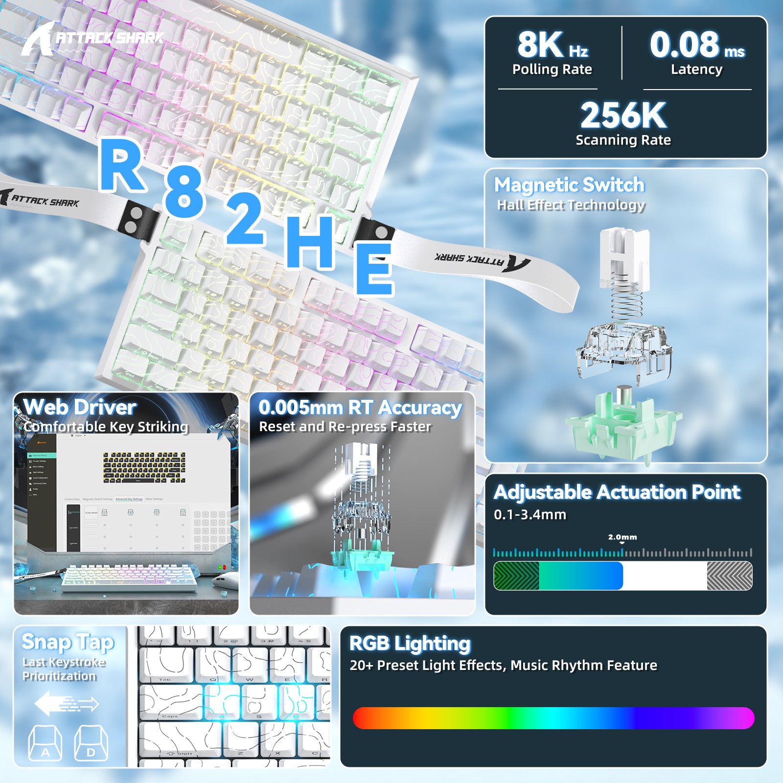 ATTACK SHARK R82 HE Tastiera Rapid Trigger con switch magnetici e RT da 0,005 mm
