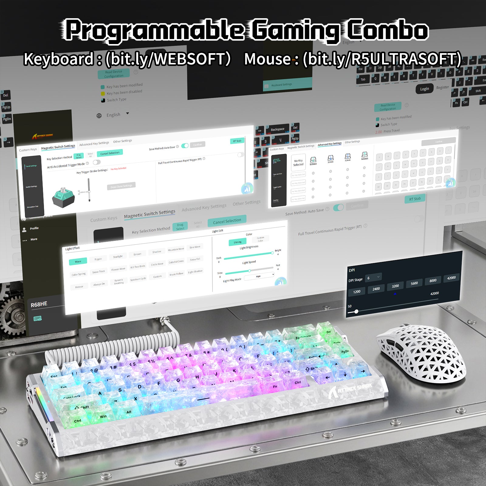 ATTACK SHARK R68 HE & R5 ULTRA Bundle Gaming in Fibra di Carbonio con Cavo Avvolto C01 ULTRA
