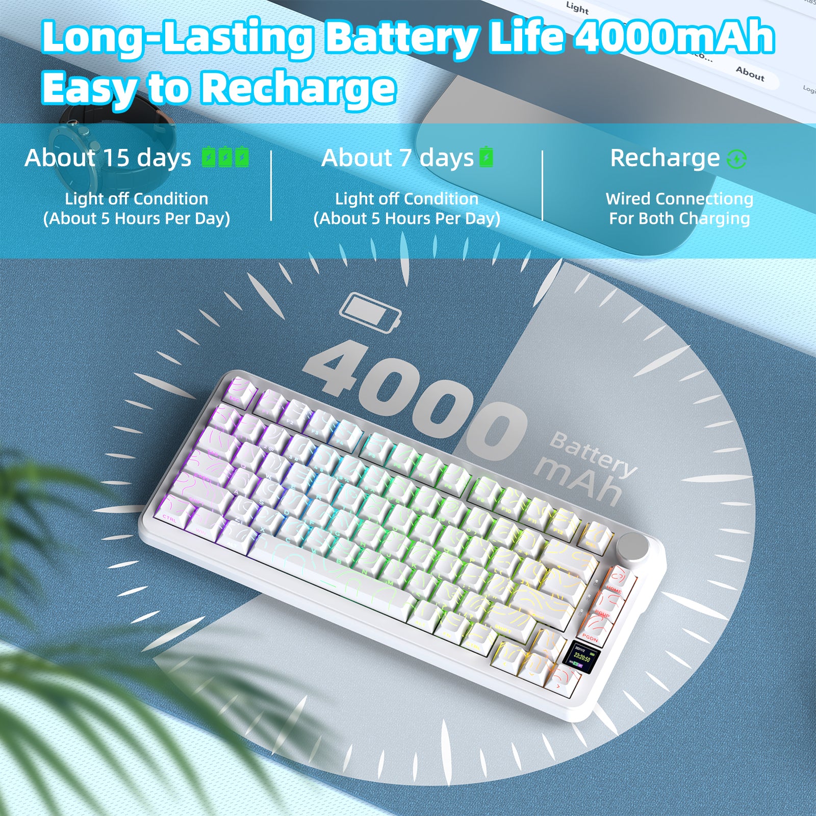 ATTACK SHARK X85PRO keyboard with long battery life, smart display, and RGB lighting