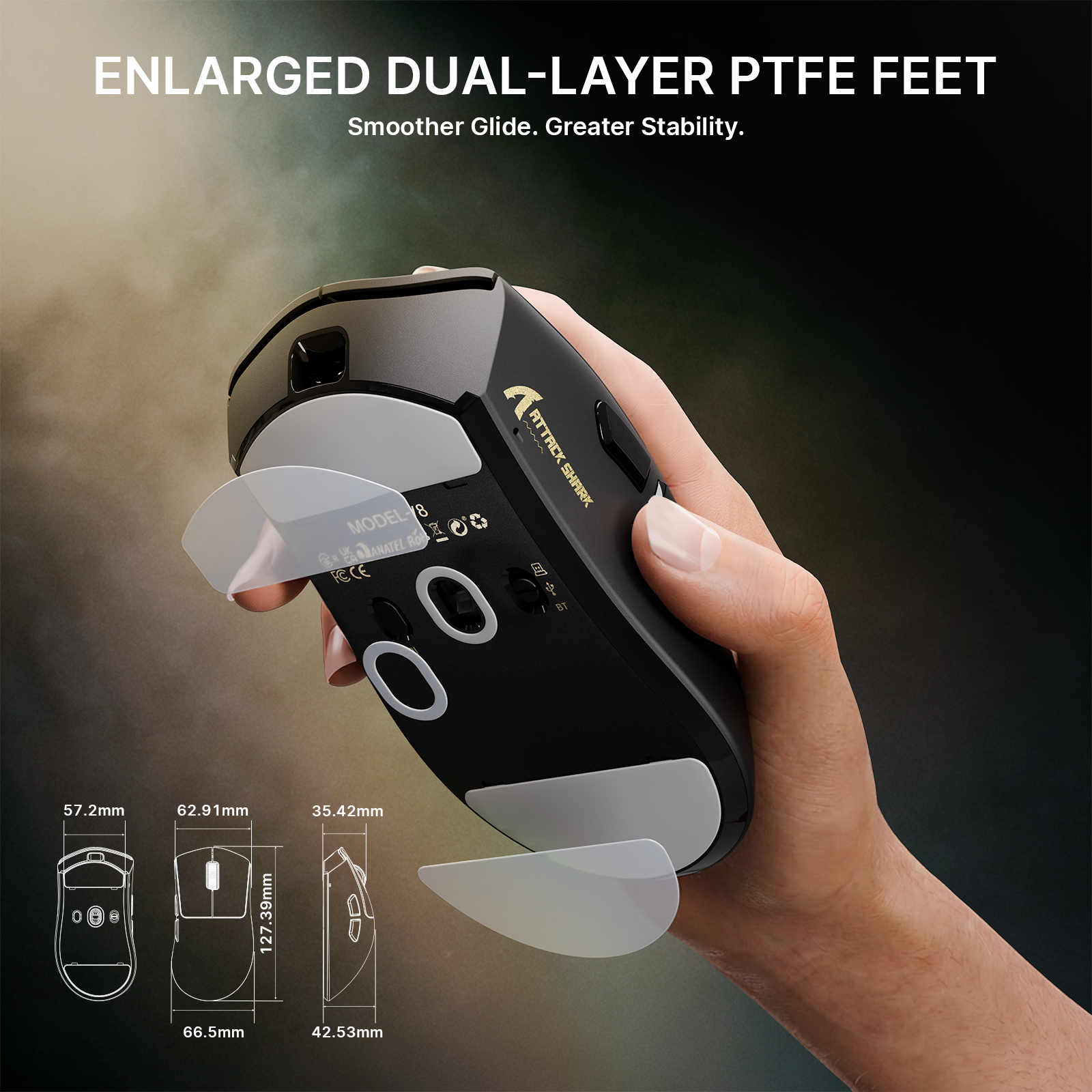 Mouse da gaming wireless ergonomico ultraleggero ATTACK SHARK V8