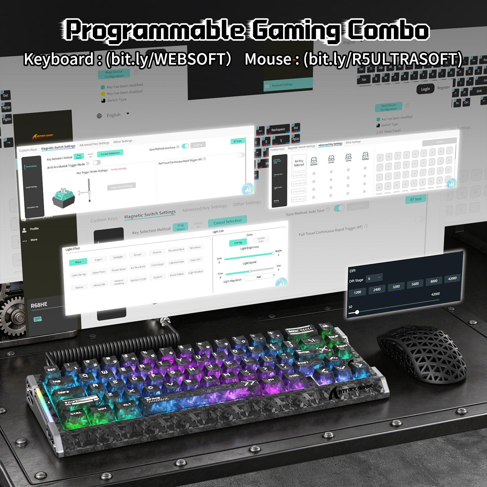 ATTACK SHARK R68 HE & R5 ULTRA Bundle Gaming in Fibra di Carbonio con Cavo Avvolto C01 ULTRA