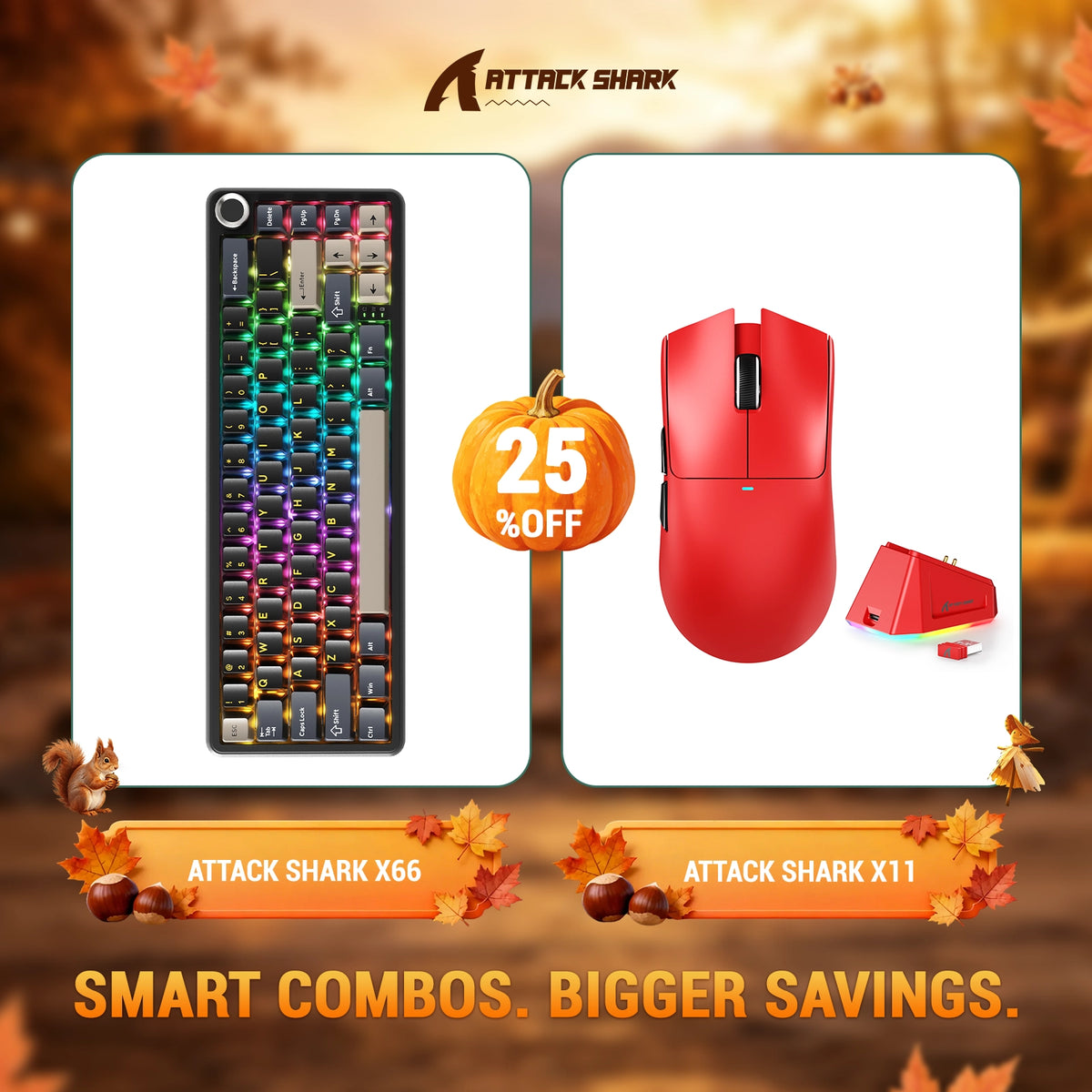 ATTACK SHARK X66 Tastiera Meccanica Wireless + Mouse da Gaming Wireless X11 Bundle