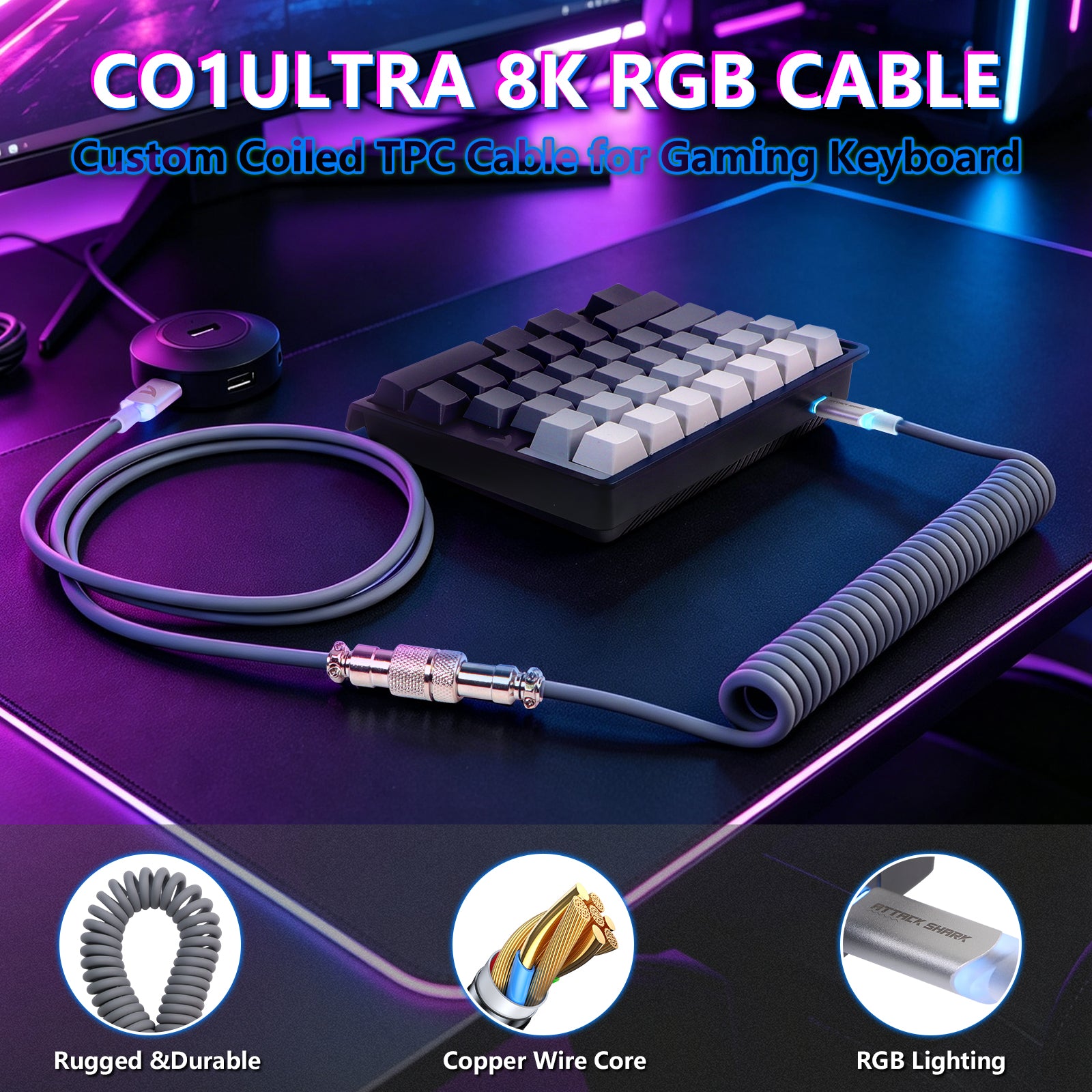 ATTACK SHARK M36 HE Tastiera con interruttore magnetico a una mano e cavo aviator LED ULTRA C01