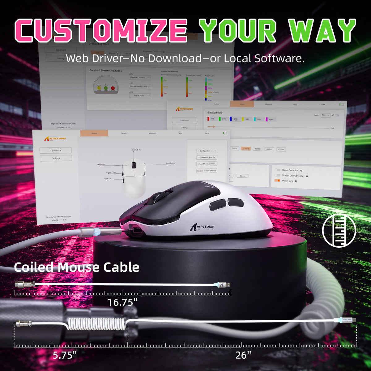 ATTACK SHARK F1 AIR 39g Mouse da gaming wireless con PAW3955MAX e cavo C06 Ultra