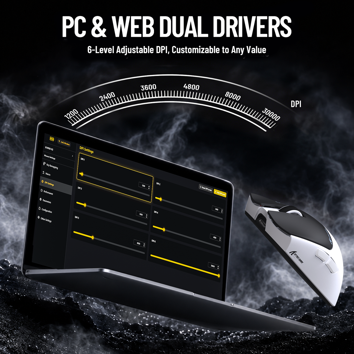 Mouse da gioco wireless ATTACK SHARK X11 PRO V2 con display TFT, dock di ricarica e cavo a spirale C06