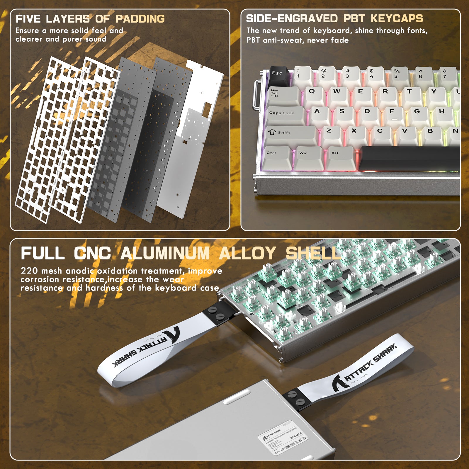 ATTACK SHARK X68MAX HE Tastiera CNC in Alluminio Rapid Trigger con Switch Magnetico e Cavo a Molla RGB C01Ultra