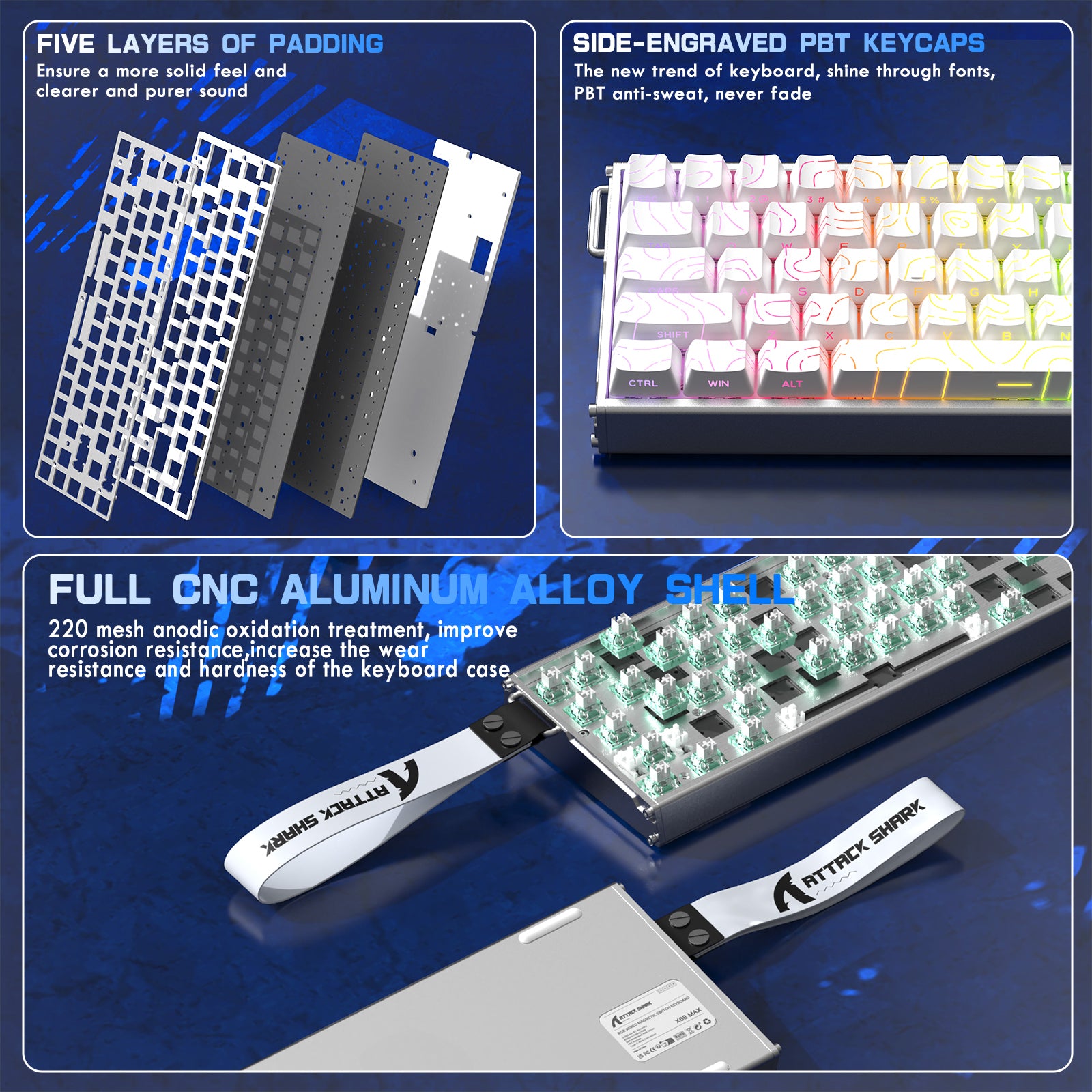 ATTACK SHARK X68MAX HE Tastiera CNC in Alluminio Rapid Trigger con Switch Magnetico e Cavo a Molla RGB C01Ultra