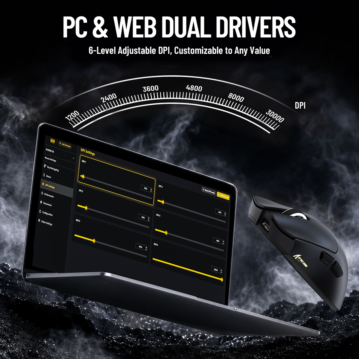Mouse da gioco wireless ATTACK SHARK X11 PRO V2 con display TFT, dock di ricarica e cavo a spirale C06