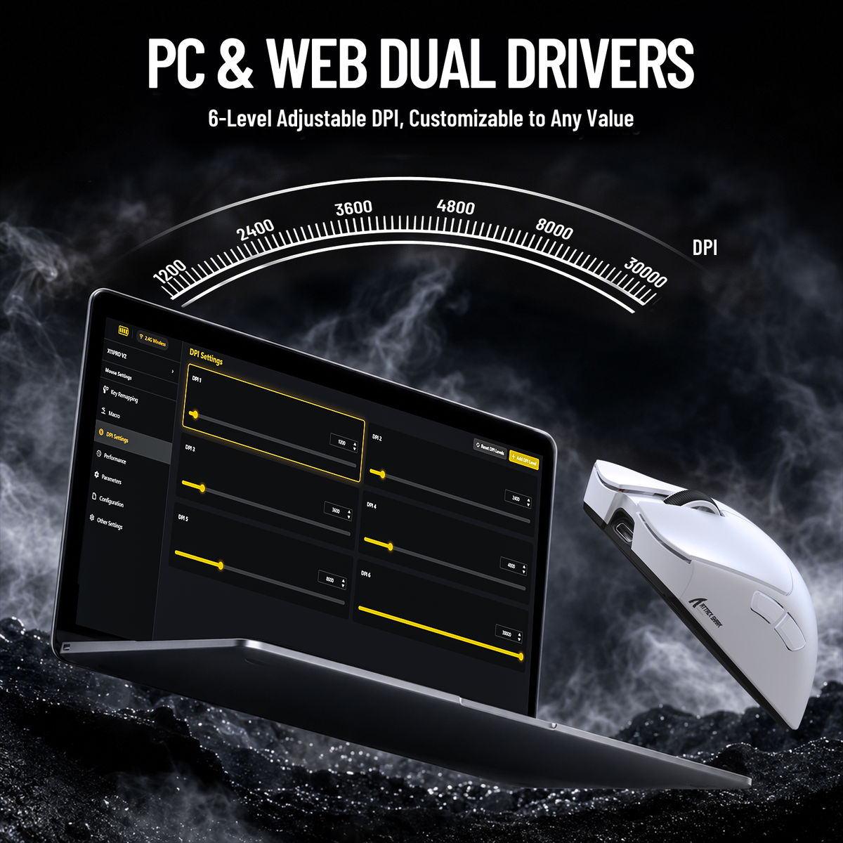 Mouse da gioco wireless ATTACK SHARK X11 PRO V2 con display TFT, dock di ricarica e cavo a spirale C06