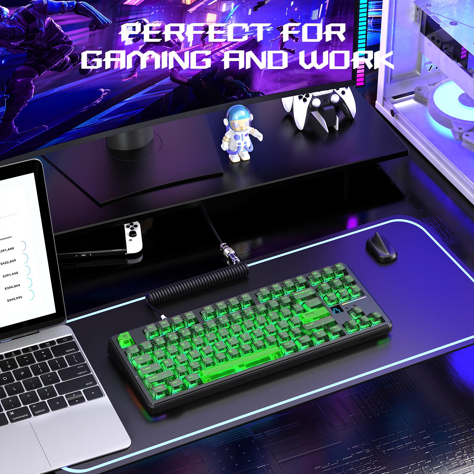 ATTACK SHARK X87 ULTRA Tastiera da gioco wireless con ricevitore 8KHz e cavo a spirale RGB