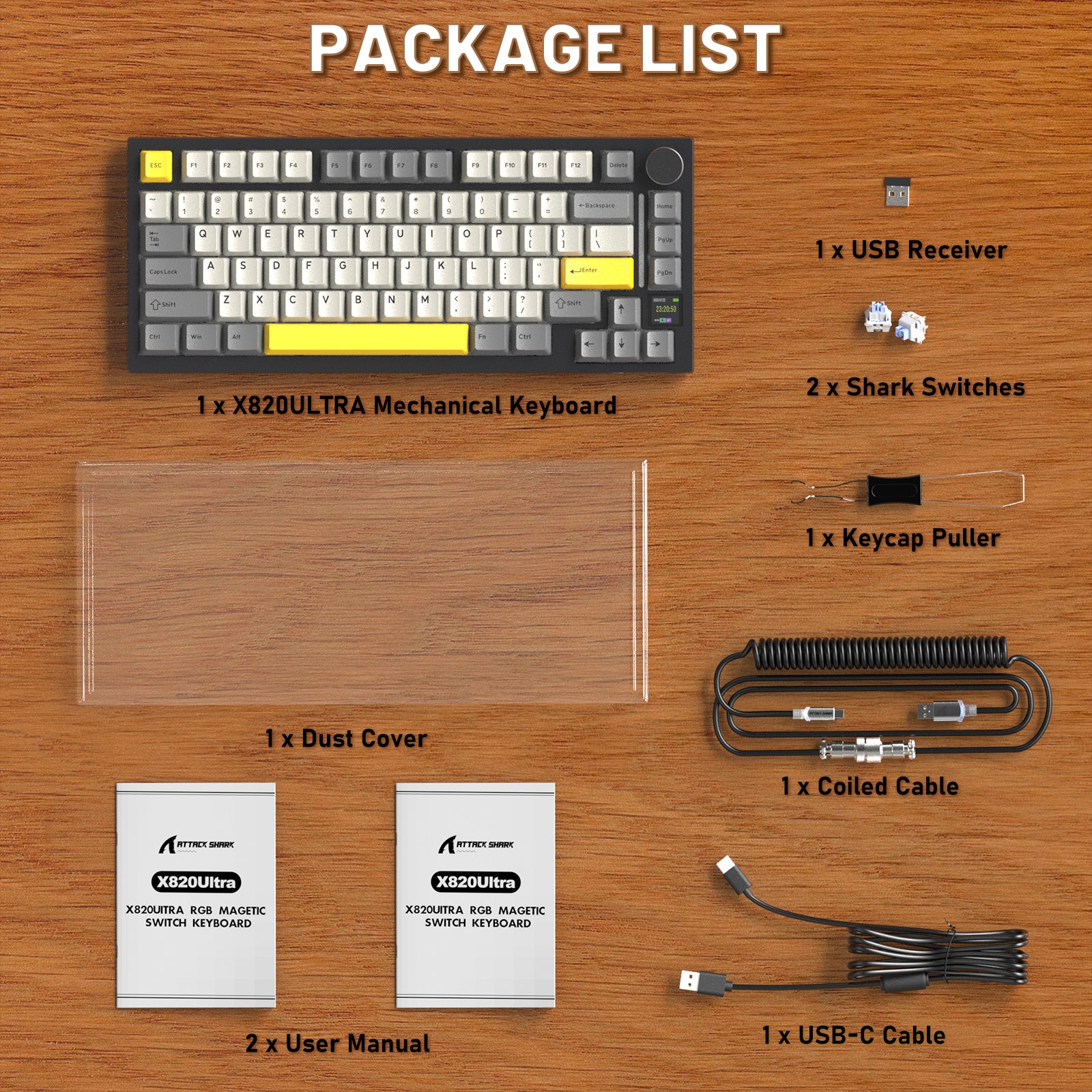Tastiera meccanica ATTACK SHARK X820ULTRA con cavo a spirale C01ULTRA