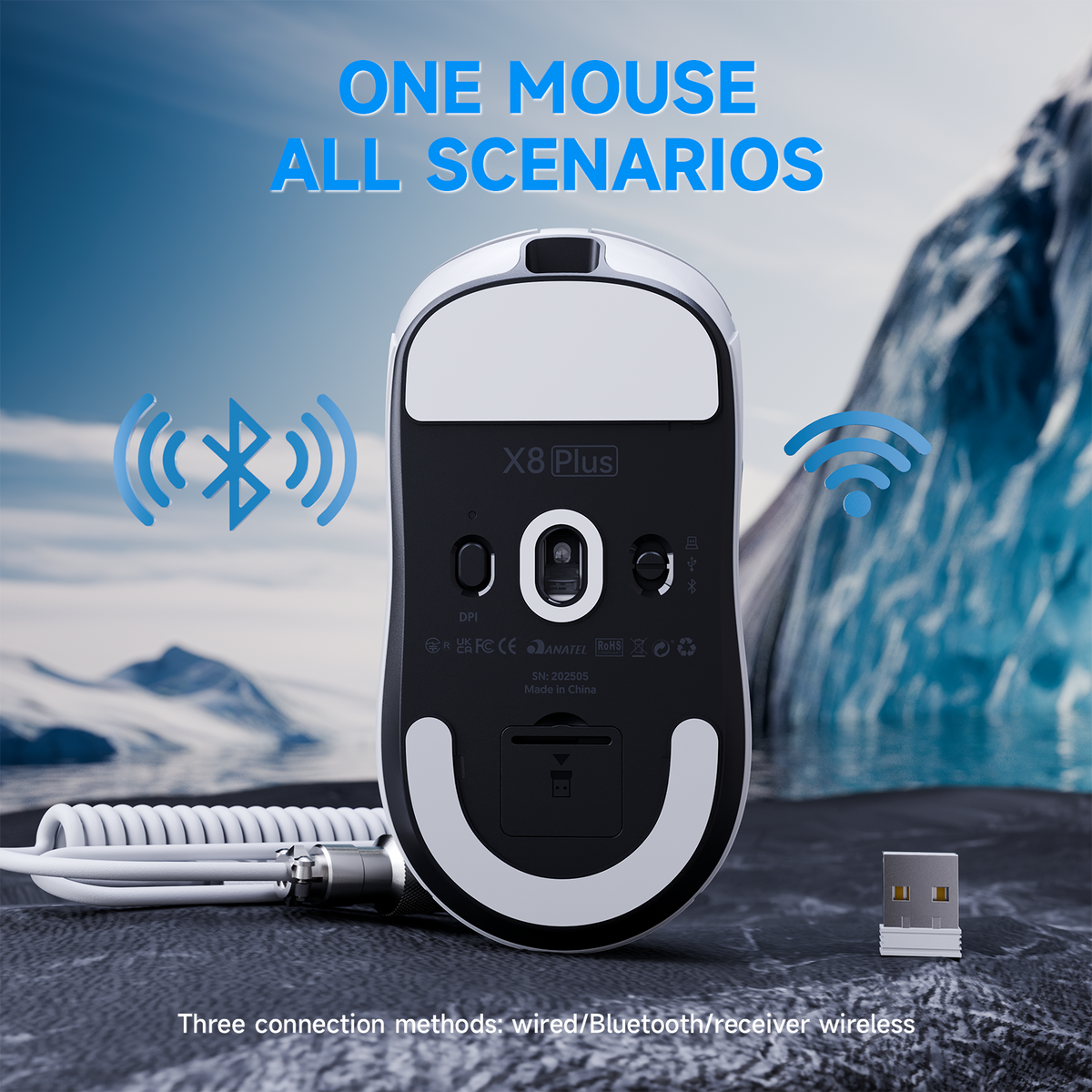 Mouse da gaming wireless tri-modalità ATTACK SHARK X8 PLUS con cavo C06 ULTRA