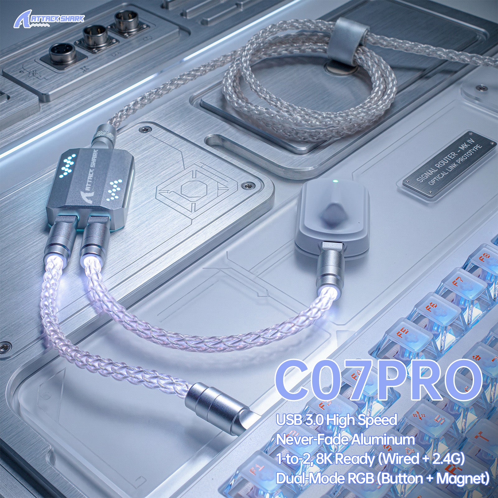 Cavo USB-C ATTACK SHARK C07 PRO 2-in-1 per tastiera/mouse da gaming 8KHz