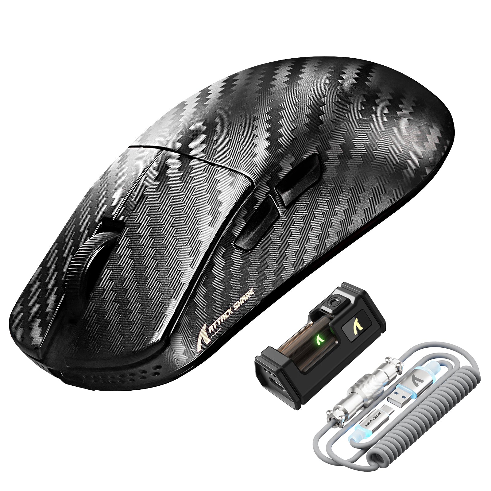 ATTACK SHARK R11 ULTRA Mouse da gioco wireless in fibra di carbonio 8K PAW3950MAX con cavo LED Ultra C06