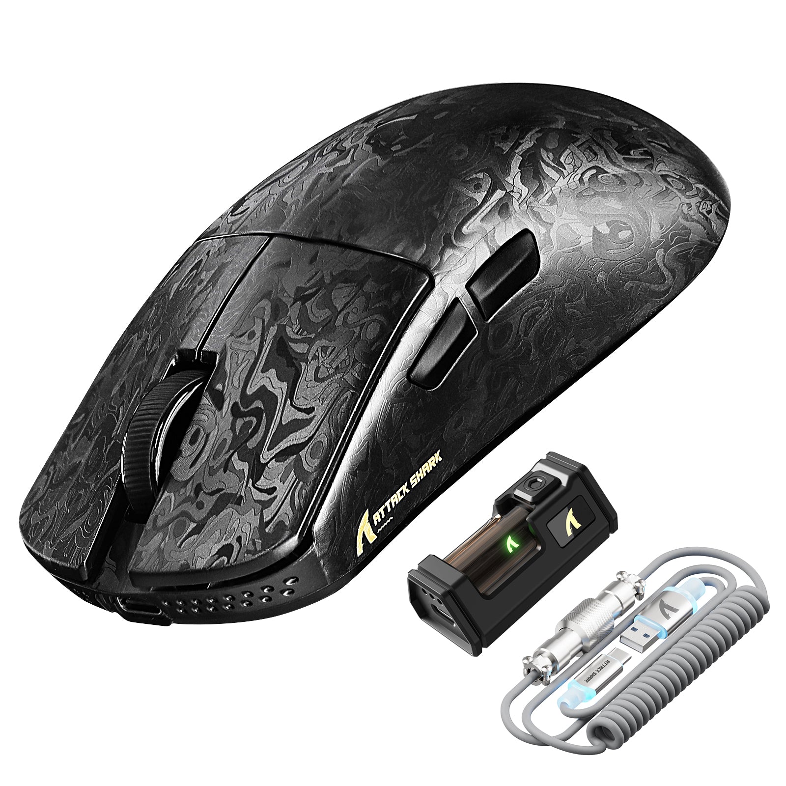 ATTACK SHARK R11 ULTRA Mouse da gioco wireless in fibra di carbonio 8K PAW3950MAX con cavo LED Ultra C06