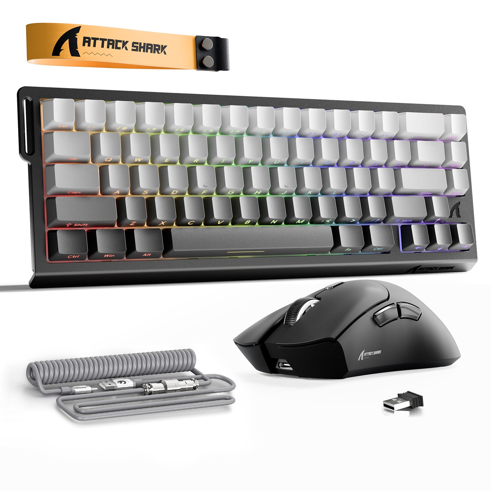 ATTACK SHARK X68HE Tastiera Rapid Trigger + Bundle mouse da gioco wireless R1 + cavo a spirale C01