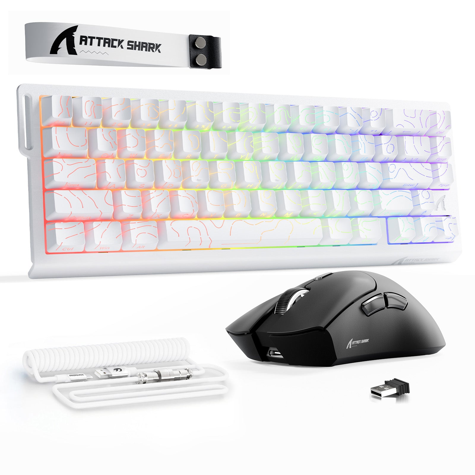 ATTACK SHARK X68HE Tastiera Rapid Trigger + Bundle mouse da gioco wireless R1 + cavo a spirale C01
