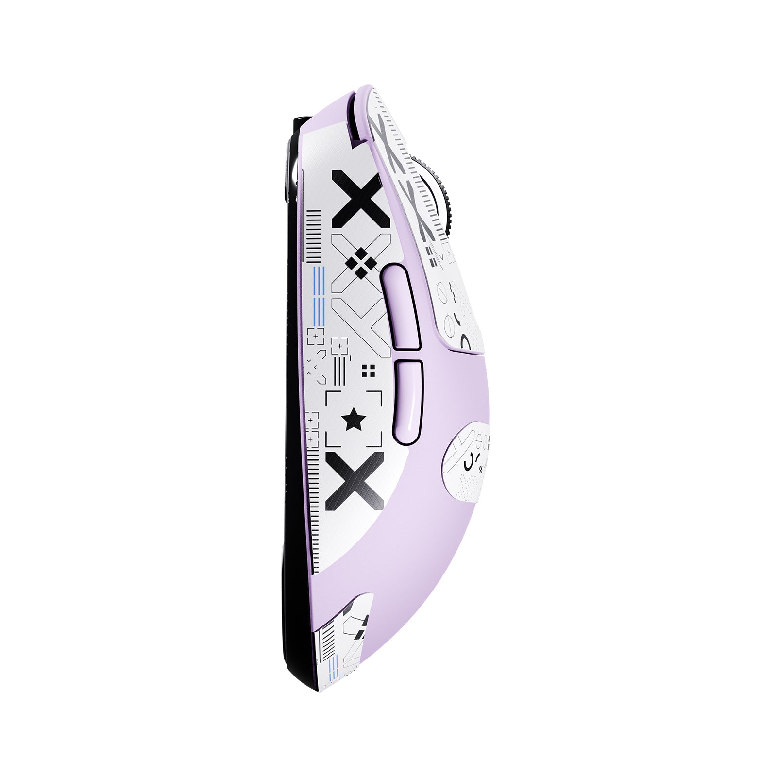 ATTACK SHARK X3 wireless gaming mouse in lavender with unique white graphic design, ergonomic design