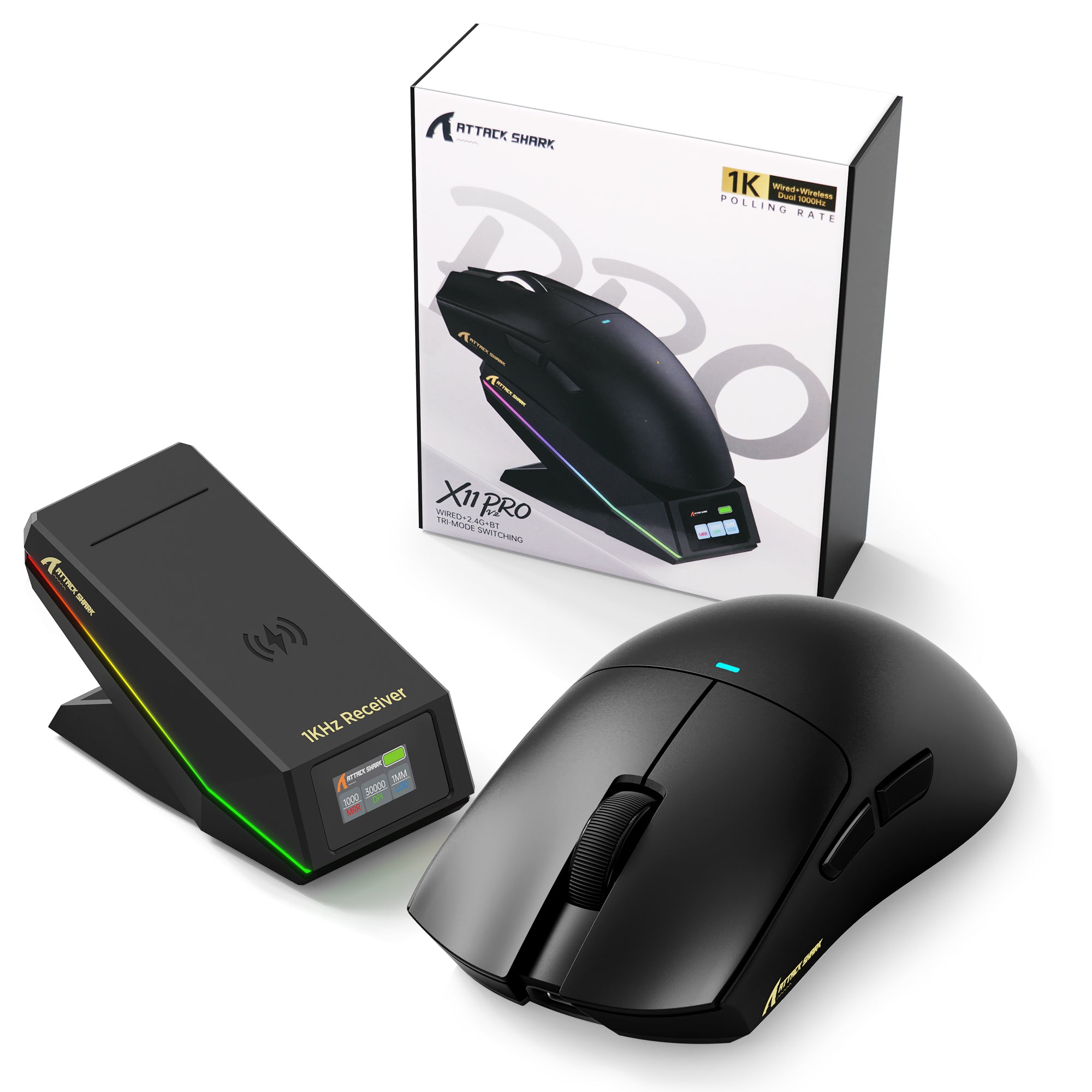 Mouse da gioco wireless ATTACK SHARK X11 PRO V2 con dock di ricarica e display TFT