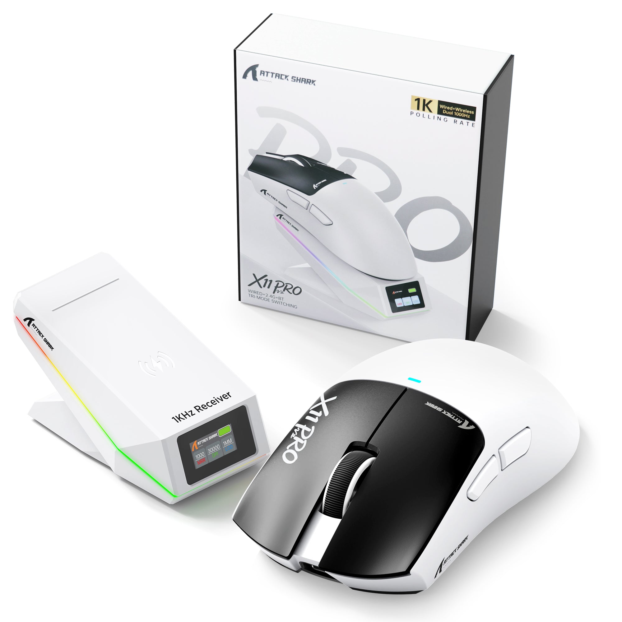 Mouse da gioco wireless ATTACK SHARK X11 PRO V2 con dock di ricarica e display TFT