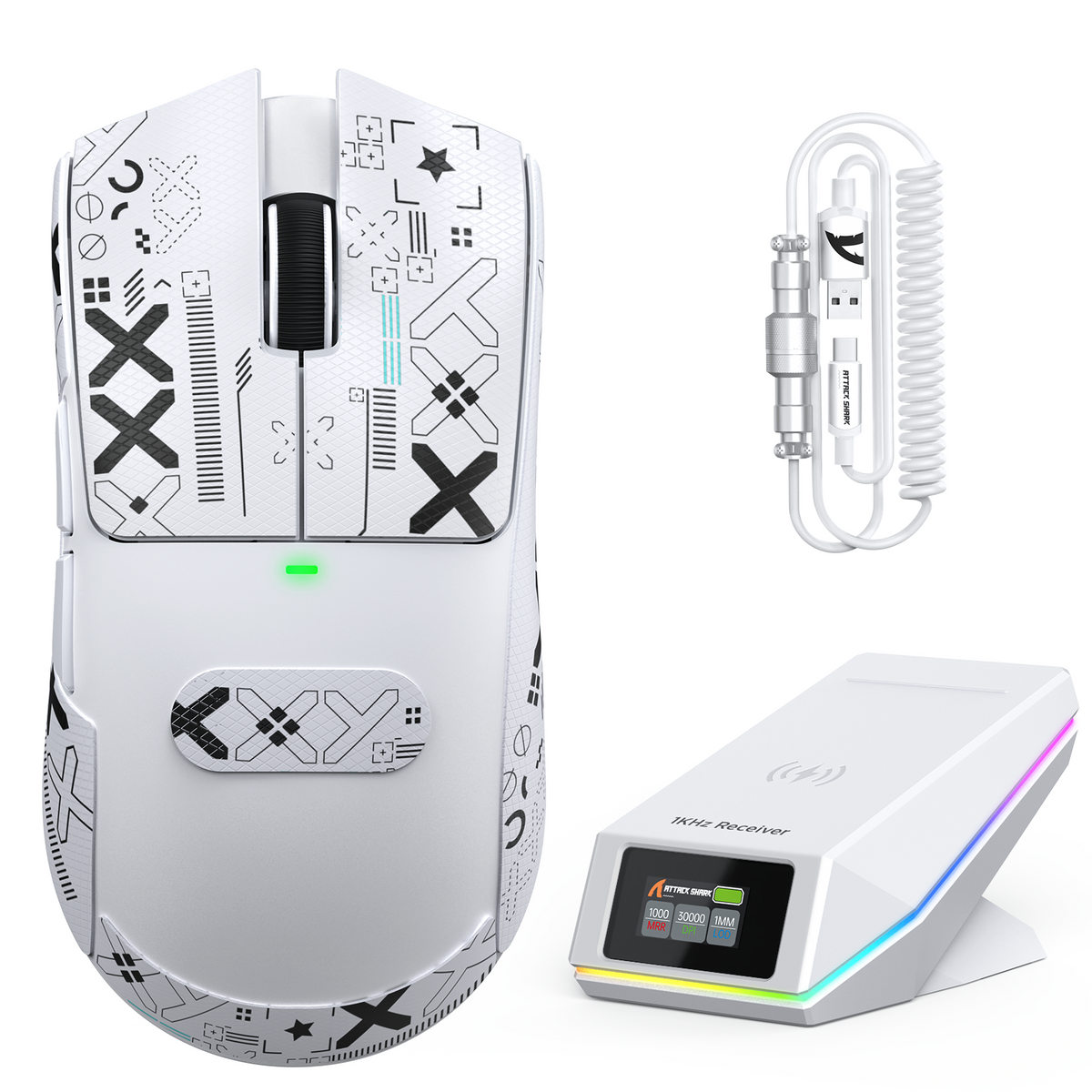 Mouse da gioco wireless ATTACK SHARK X11 PRO V2 con display TFT, dock di ricarica e cavo a spirale C06