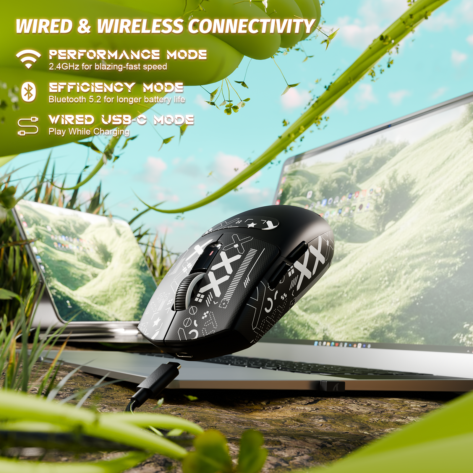 ATTACK SHARK G3 Mouse da Gaming Wireless Tri-mode 25000 DPI Ultra Leggero