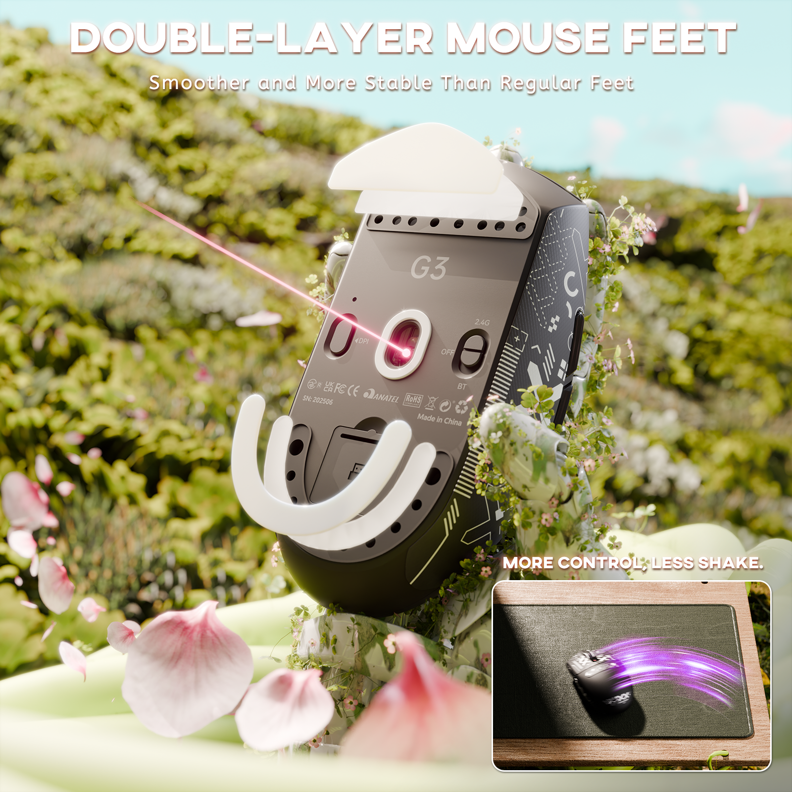 ATTACK SHARK G3 Mouse da Gaming Wireless Tri-mode 25000 DPI Ultra Leggero