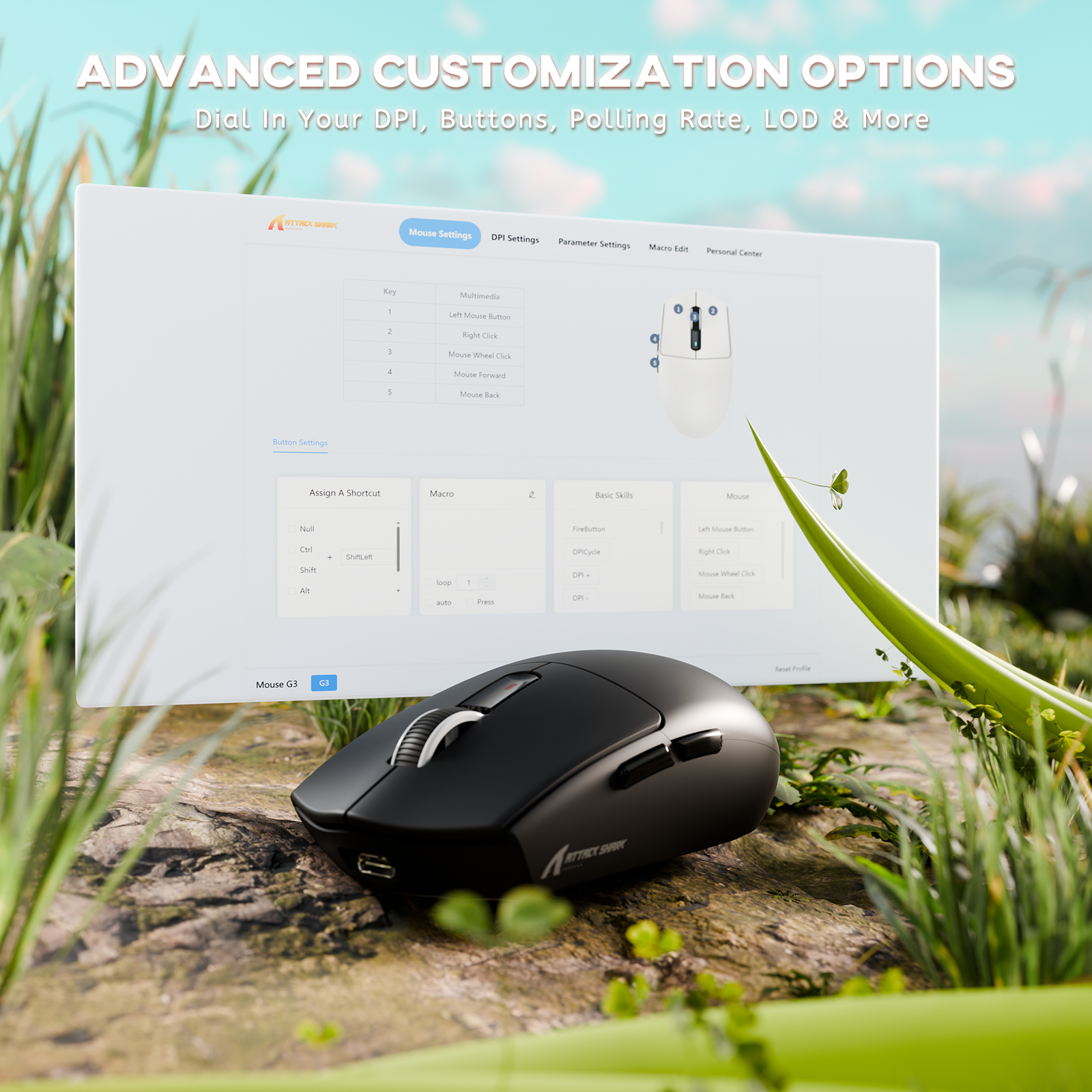 ATTACK SHARK G3 Mouse da Gaming Wireless Tri-mode 25000 DPI Ultra Leggero