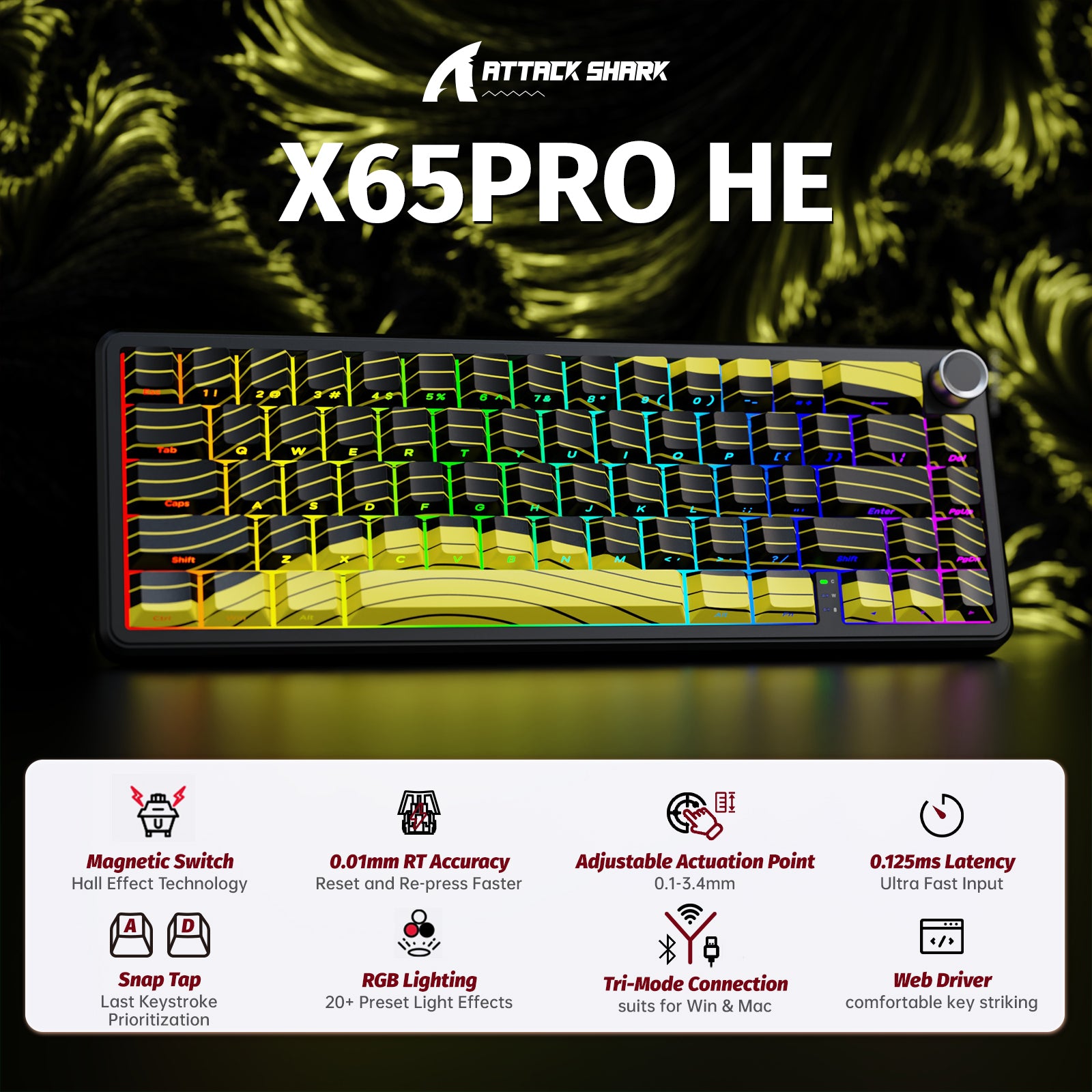 ATTACK SHARK X65PRO HE Tastiera Wireless Rapid Trigger con Switch Magnetico