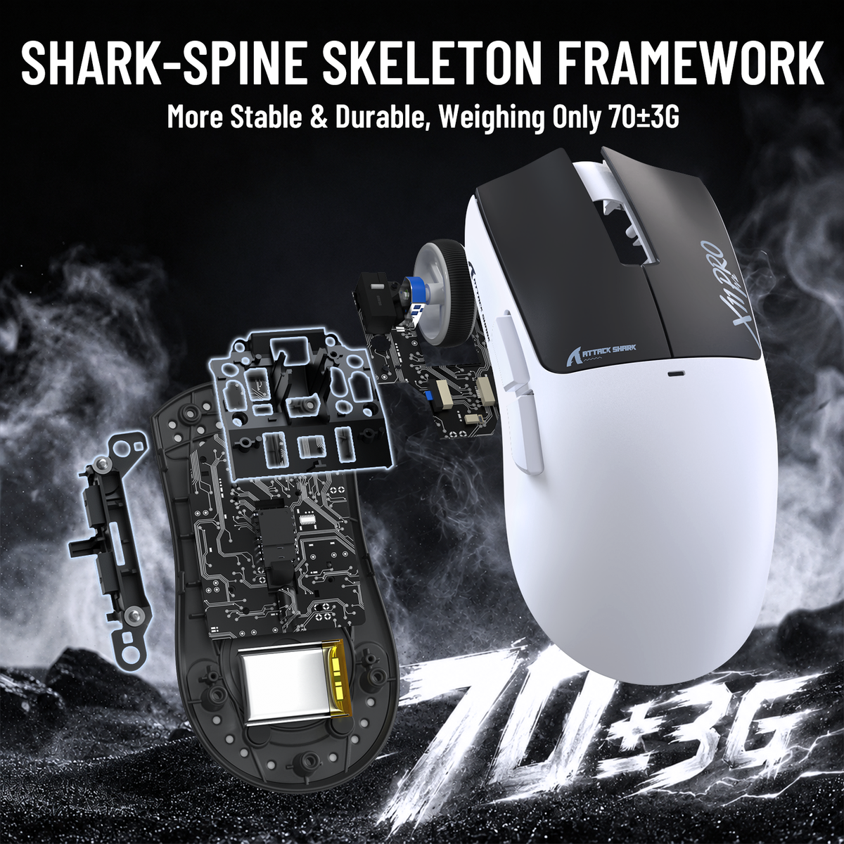 Mouse da gioco wireless ATTACK SHARK X11 PRO V2 con display TFT, dock di ricarica e cavo a spirale C06