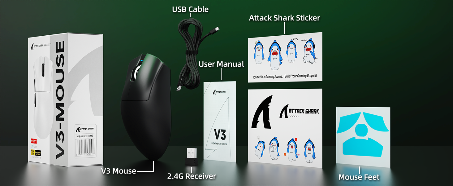 ATTACK SHARK V3 Mouse da Gioco Tri-Mode Ultra-Leggero