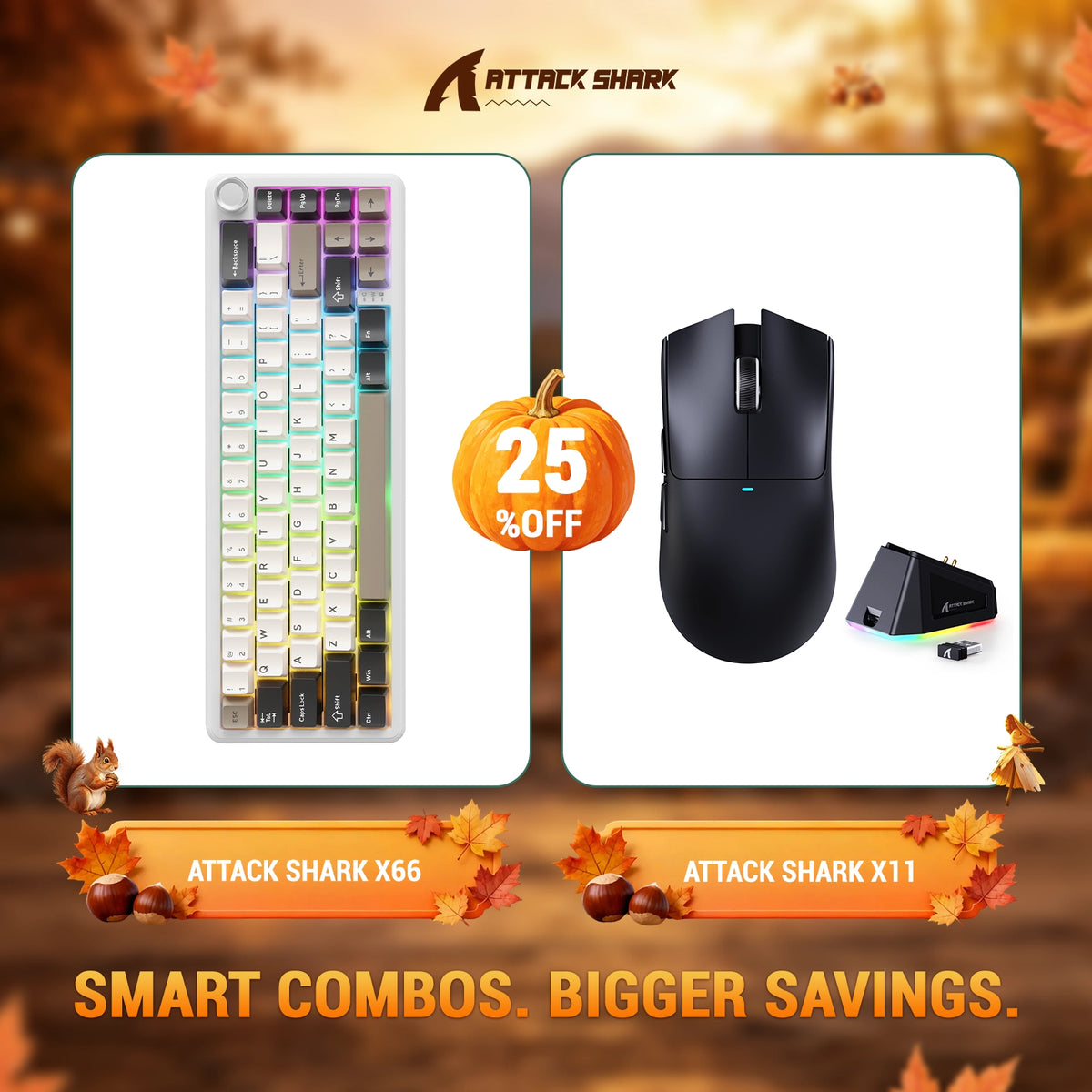ATTACK SHARK X66 Tastiera Meccanica Wireless + Mouse da Gaming Wireless X11 Bundle
