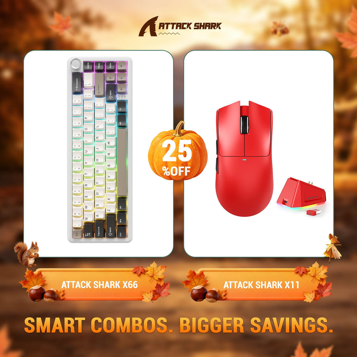 ATTACK SHARK X66 Tastiera Meccanica Wireless + Mouse da Gaming Wireless X11 Bundle