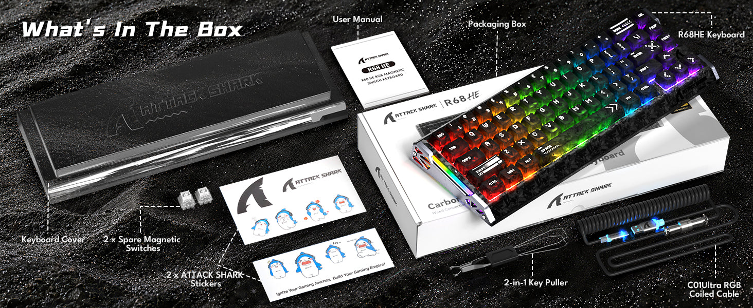 ATTACK SHARK R68 HE Tastiera Rapid Trigger Cablate in Fibra di Carbonio con Interruttore Magnetico e Cavo RGB Avvolto C01 Ultra