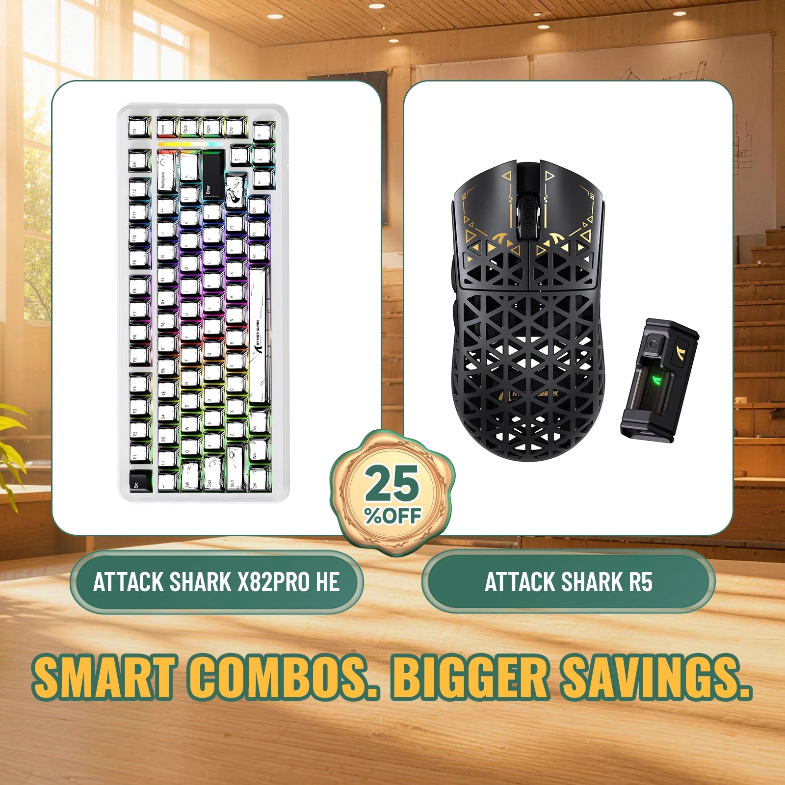ATTACK SHARK X82PRO HE Tastiera Rapid Trigger + Mouse da Gaming Wireless in Fibra di Carbonio R5 Bundle
