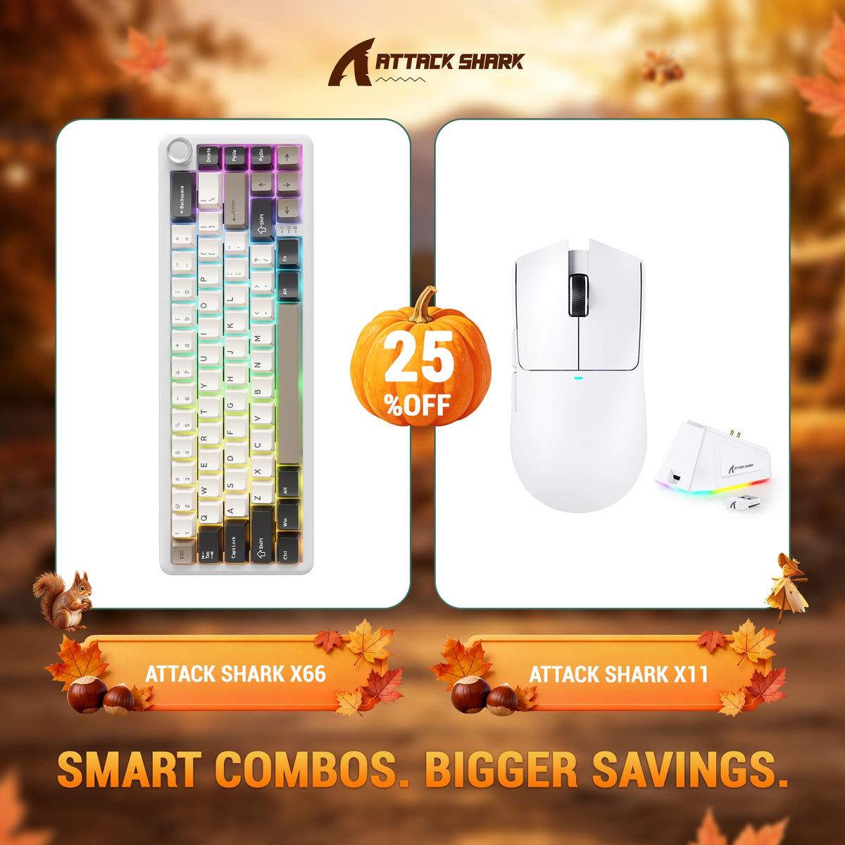 ATTACK SHARK X66 Tastiera Meccanica Wireless + Mouse da Gaming Wireless X11 Bundle
