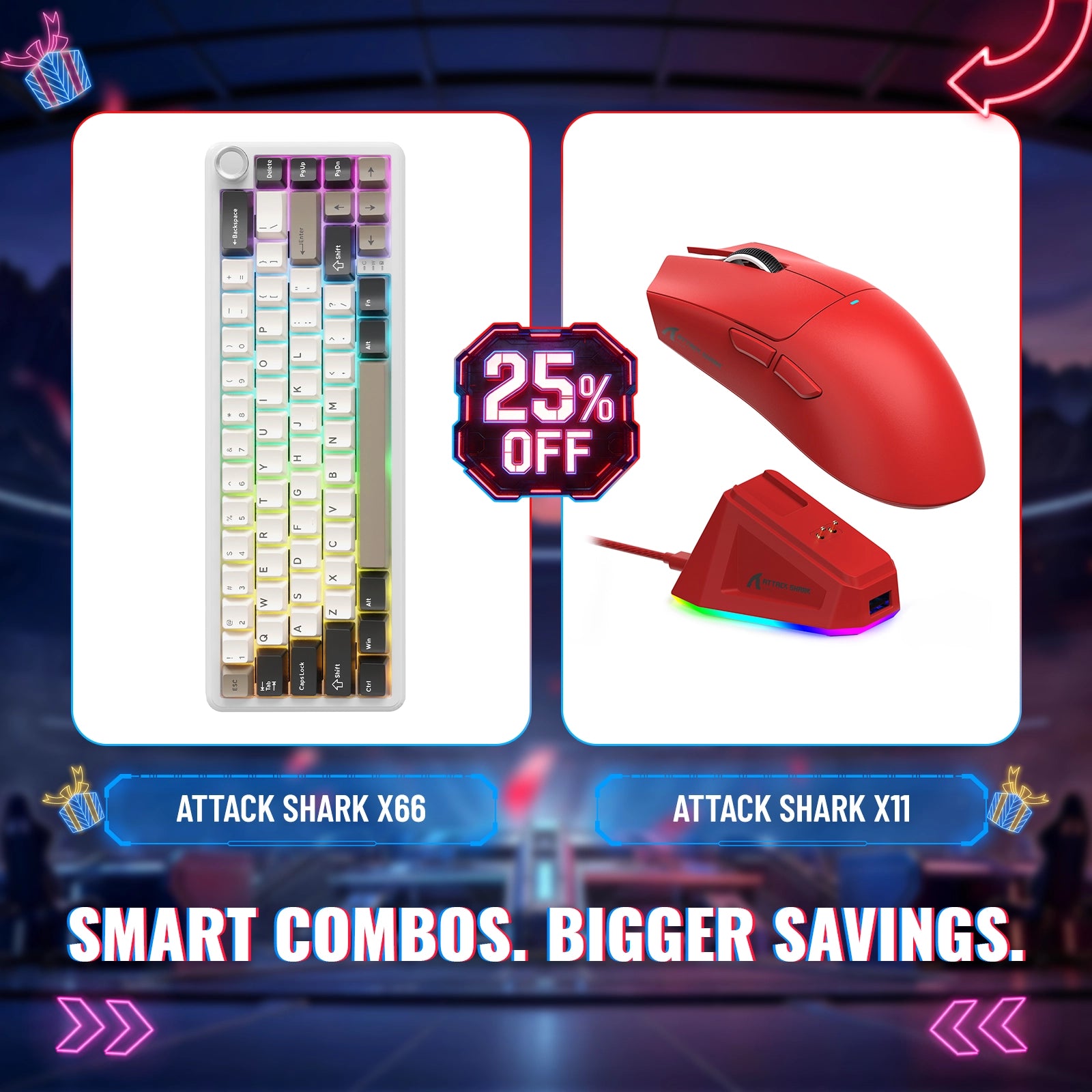 Tastiera Meccanica Wireless ATTACK SHARK X66 + Mouse Gaming Wireless X11