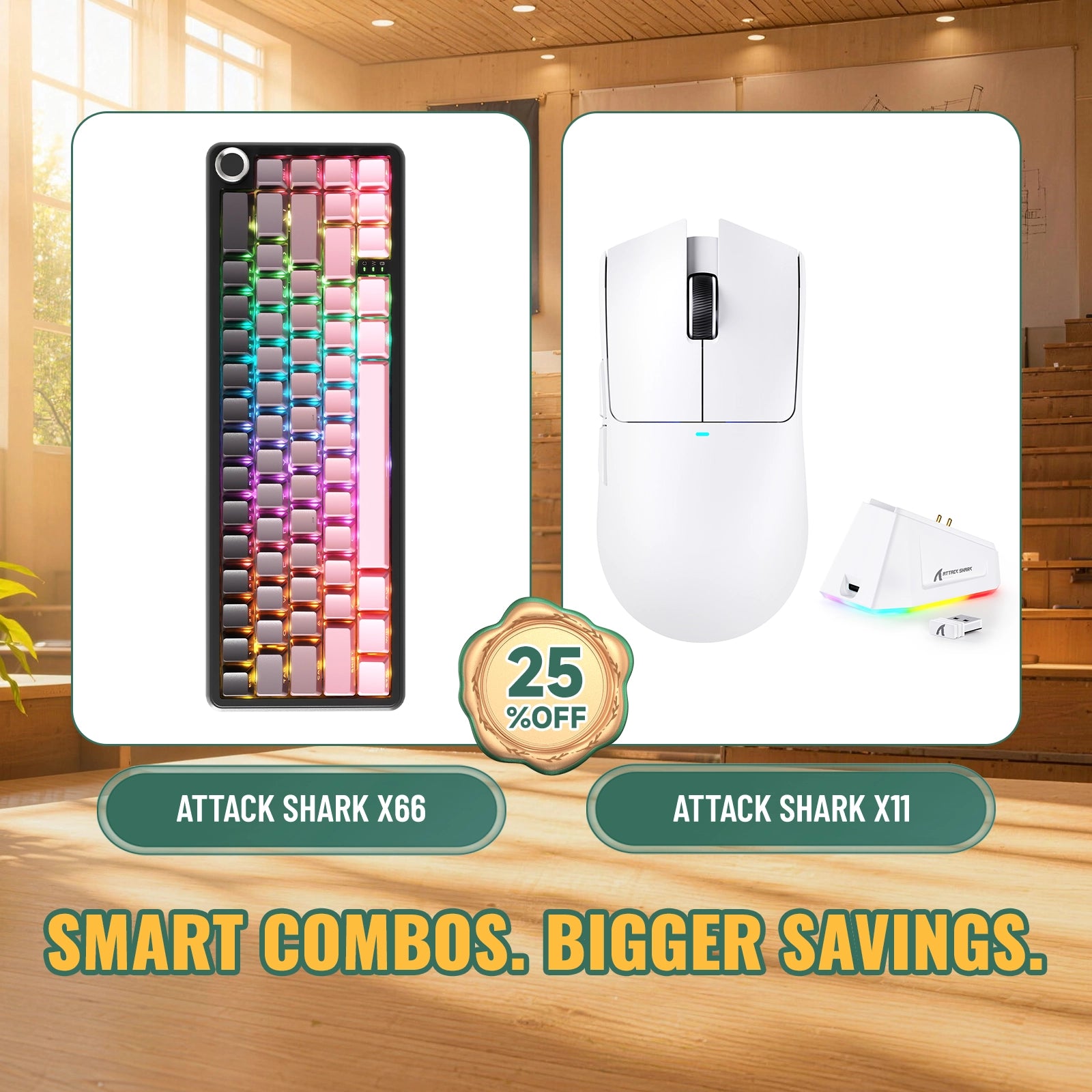 ATTACK SHARK X66 Tastiera Meccanica Wireless + Mouse da Gaming Wireless X11 Bundle