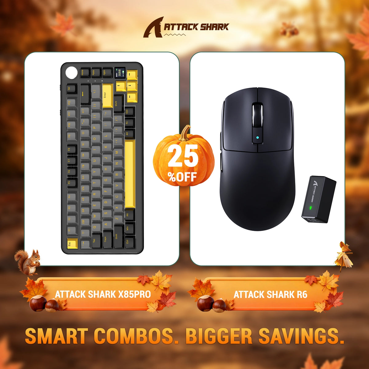 Bundle con tastiera meccanica con guarnizione tri-mode ATTACK SHARK X85 PRO e mouse da gaming wireless R6