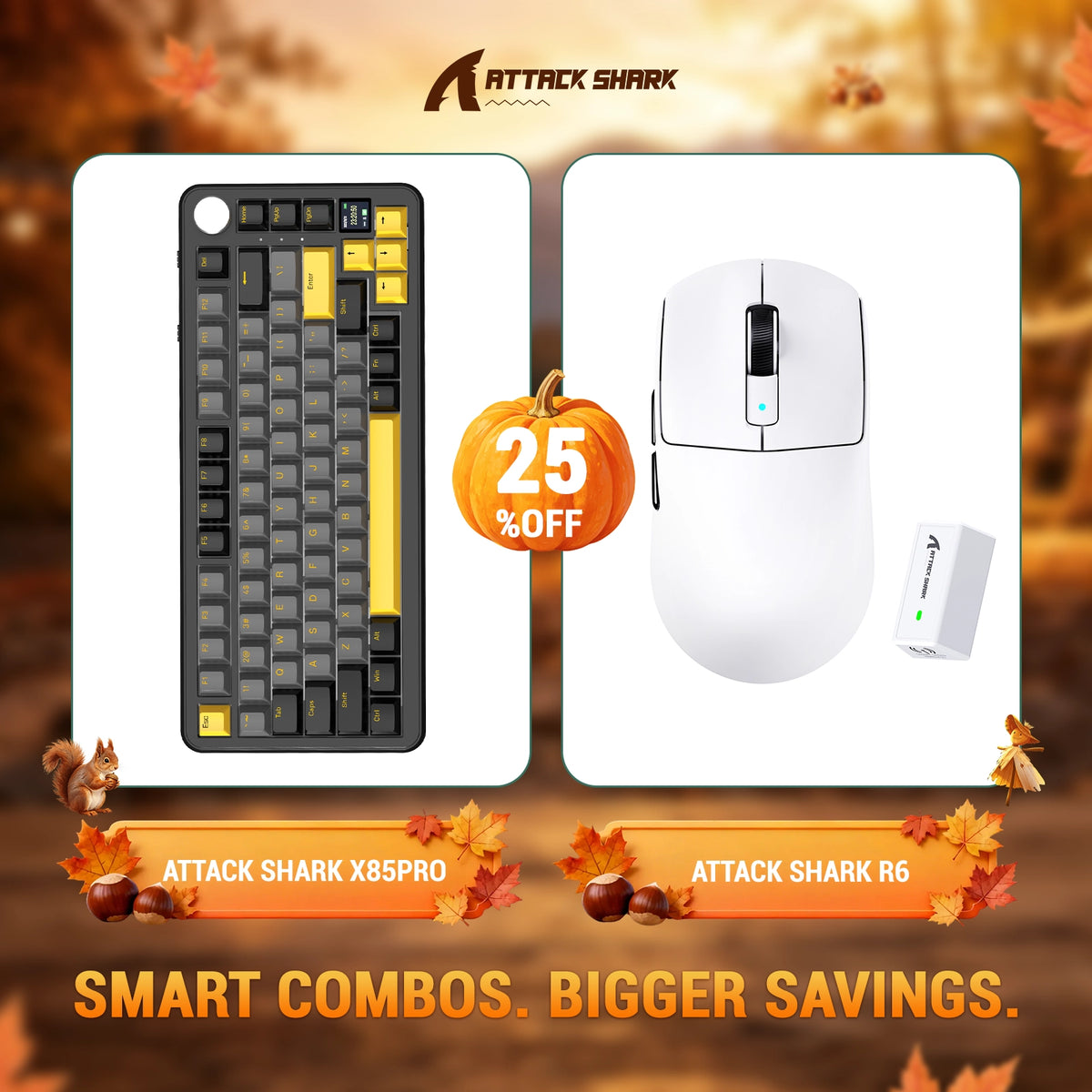 Bundle con tastiera meccanica con guarnizione tri-mode ATTACK SHARK X85 PRO e mouse da gaming wireless R6