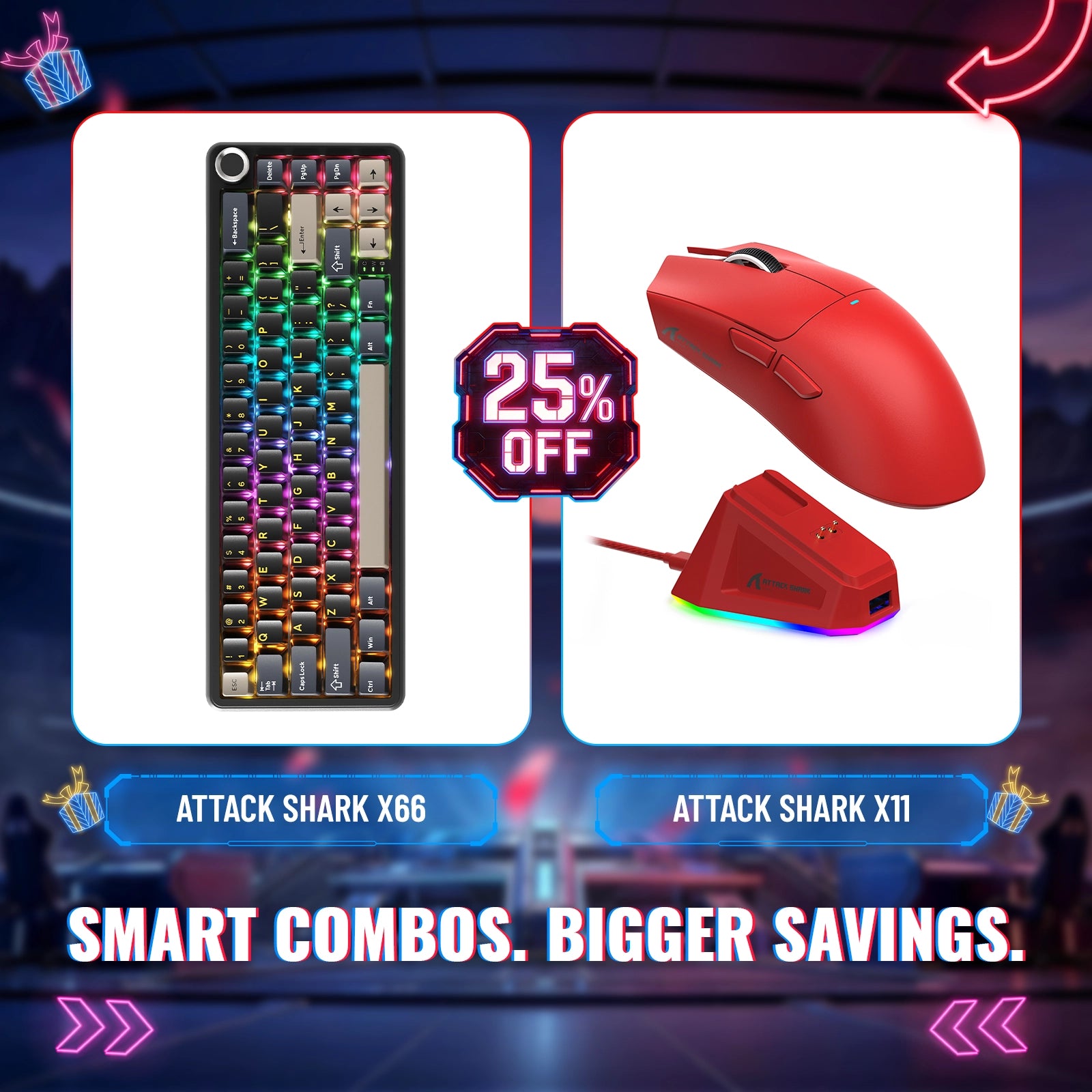 Tastiera Meccanica Wireless ATTACK SHARK X66 + Mouse Gaming Wireless X11