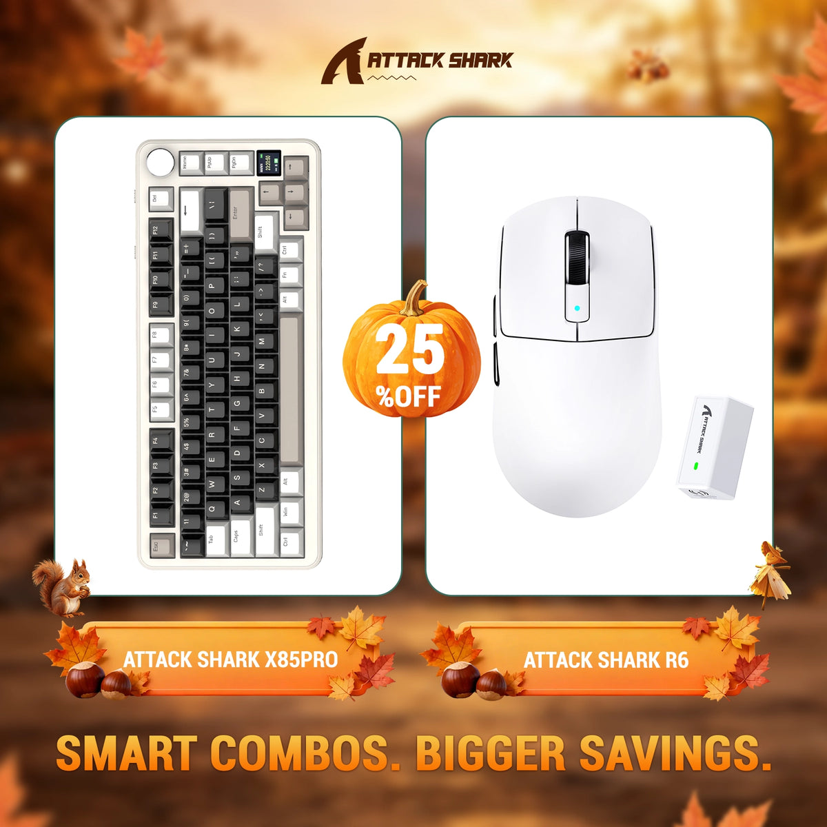 Bundle con tastiera meccanica con guarnizione tri-mode ATTACK SHARK X85 PRO e mouse da gaming wireless R6