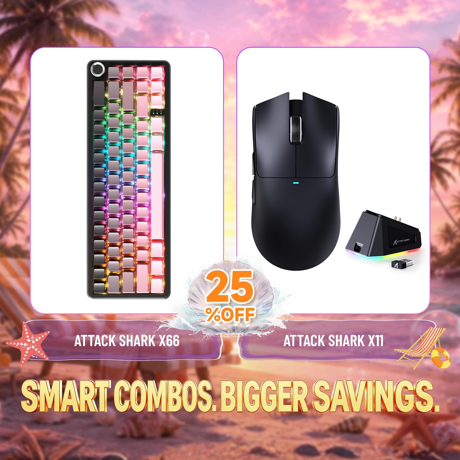 ATTACK SHARK X66 Tastiera Meccanica Wireless + Mouse da Gaming Wireless X11 Bundle
