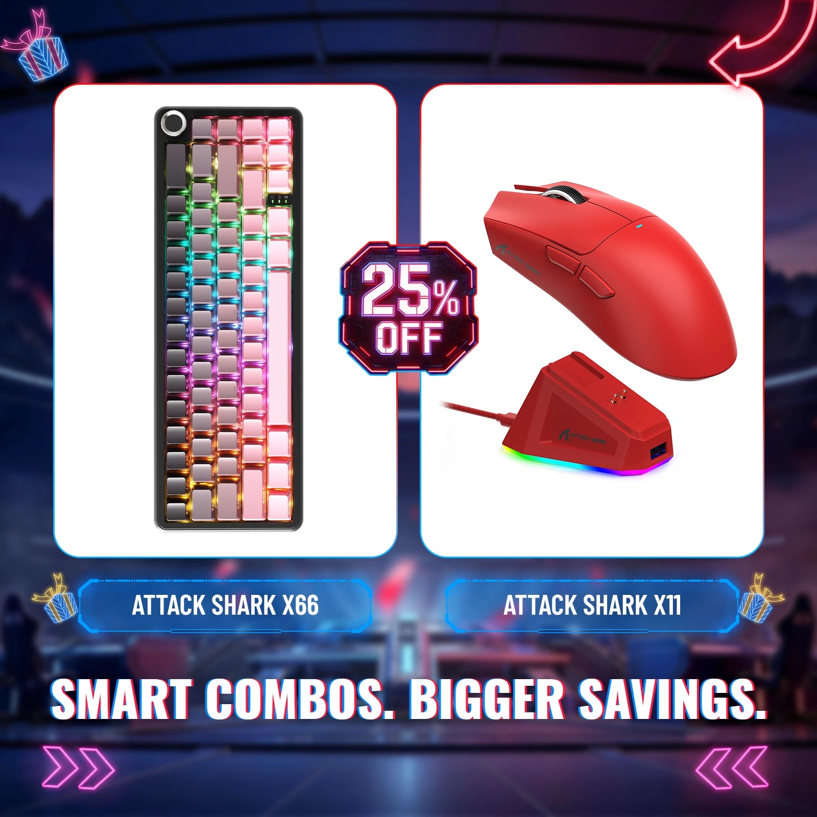 Tastiera Meccanica Wireless ATTACK SHARK X66 + Mouse Gaming Wireless X11