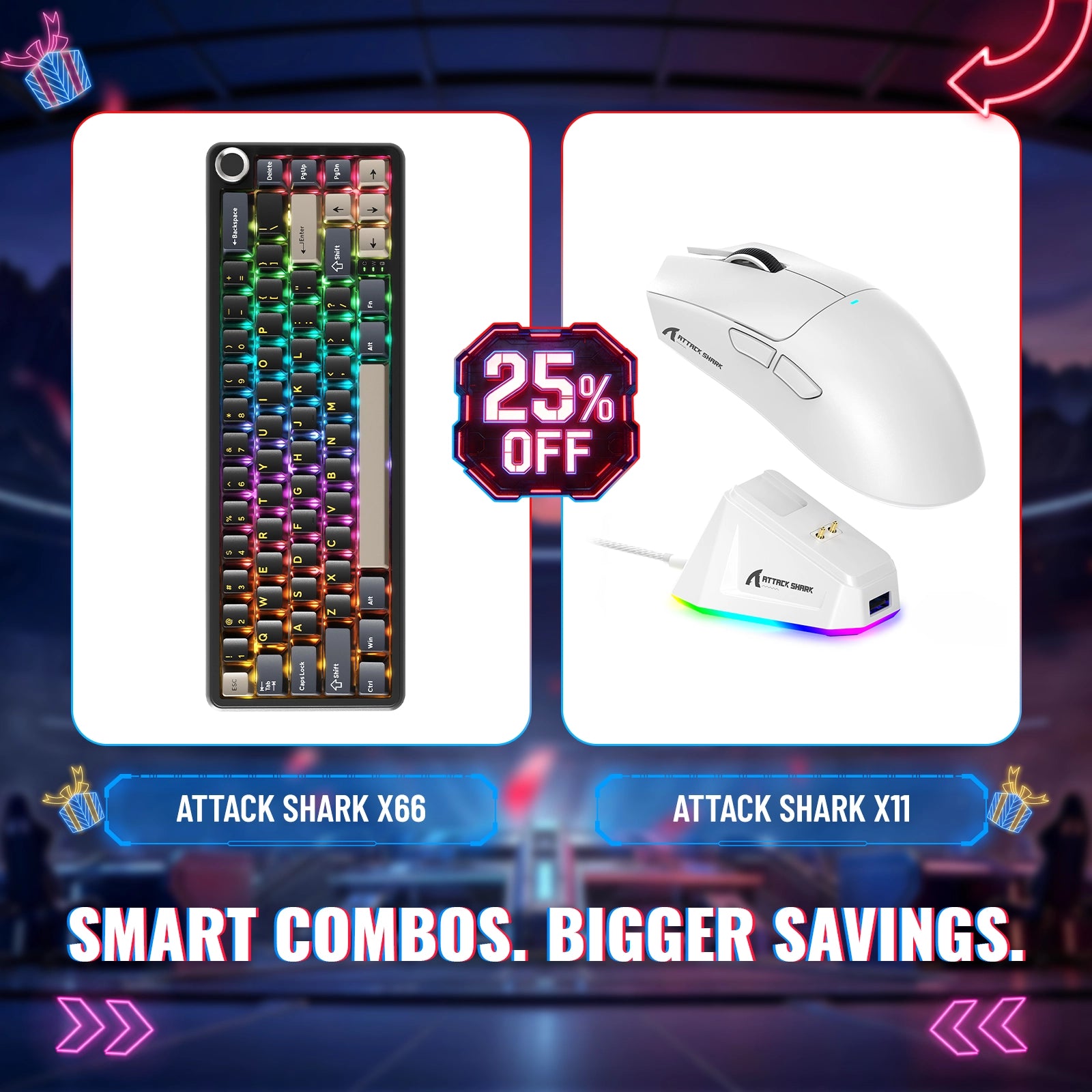 Tastiera Meccanica Wireless ATTACK SHARK X66 + Mouse Gaming Wireless X11