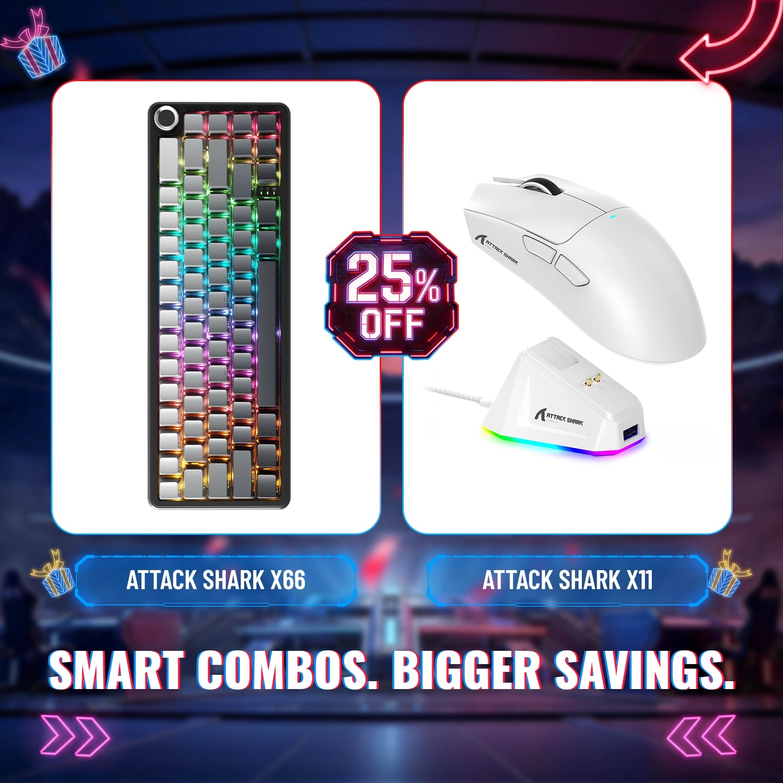 Tastiera Meccanica Wireless ATTACK SHARK X66 + Mouse Gaming Wireless X11